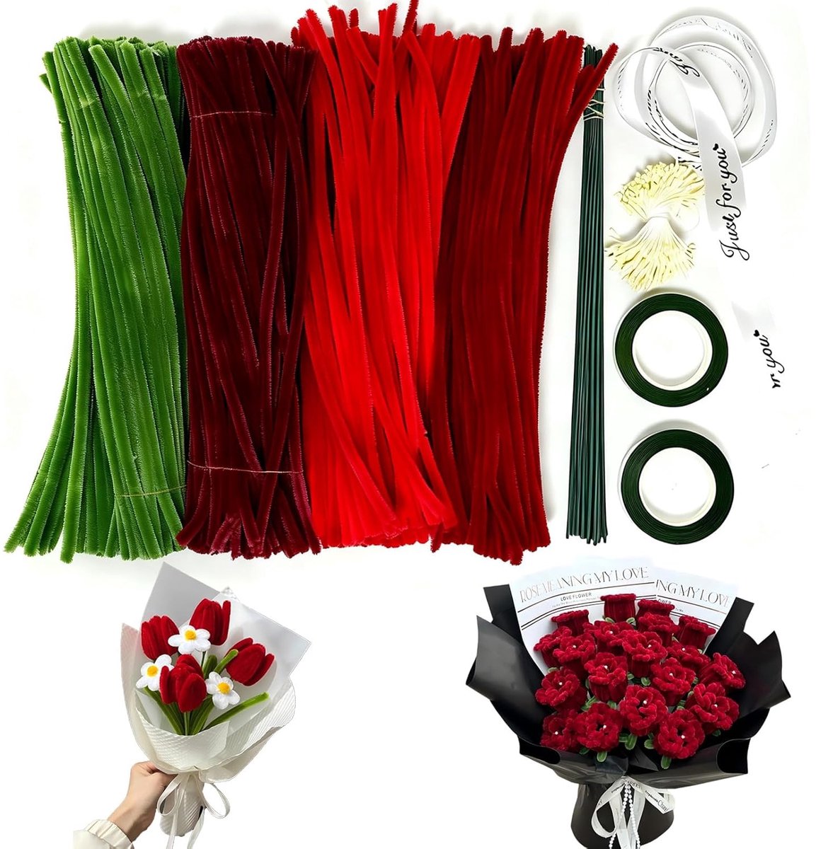 Pijpenreinigers 400 stuks - bloemen voor rozen en lelies - vier kleuren - ideaal voor knutselen - ShopVlot