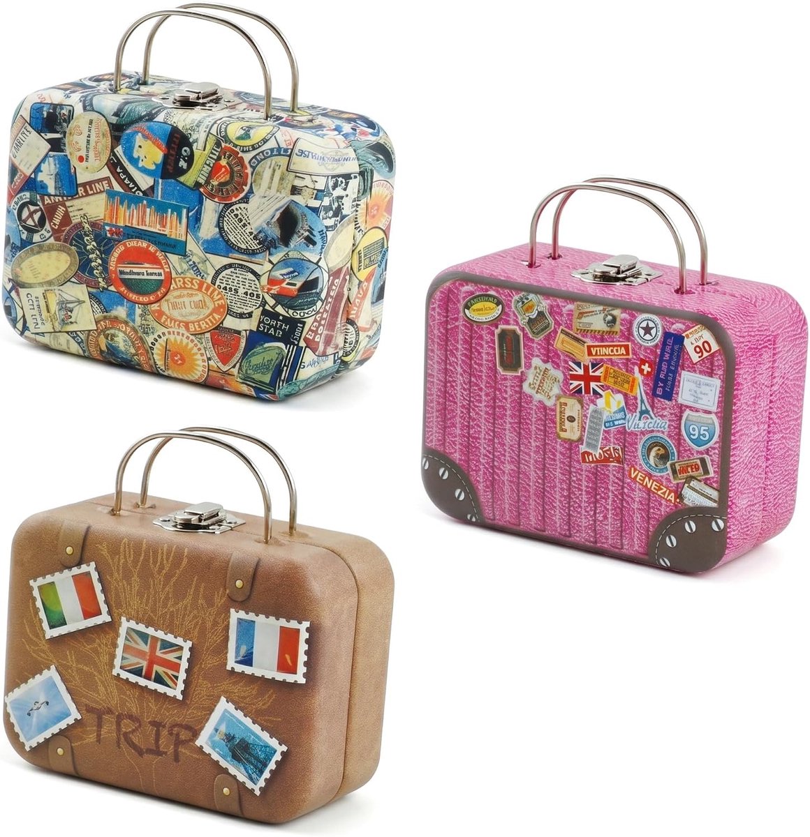 Minikoffer 3-Delig - Kleurrijk Blikken Doosje - Creatief Cadeau - Ideaal voor Valse Wimpers en Nagelaccessoires - ShopVlot