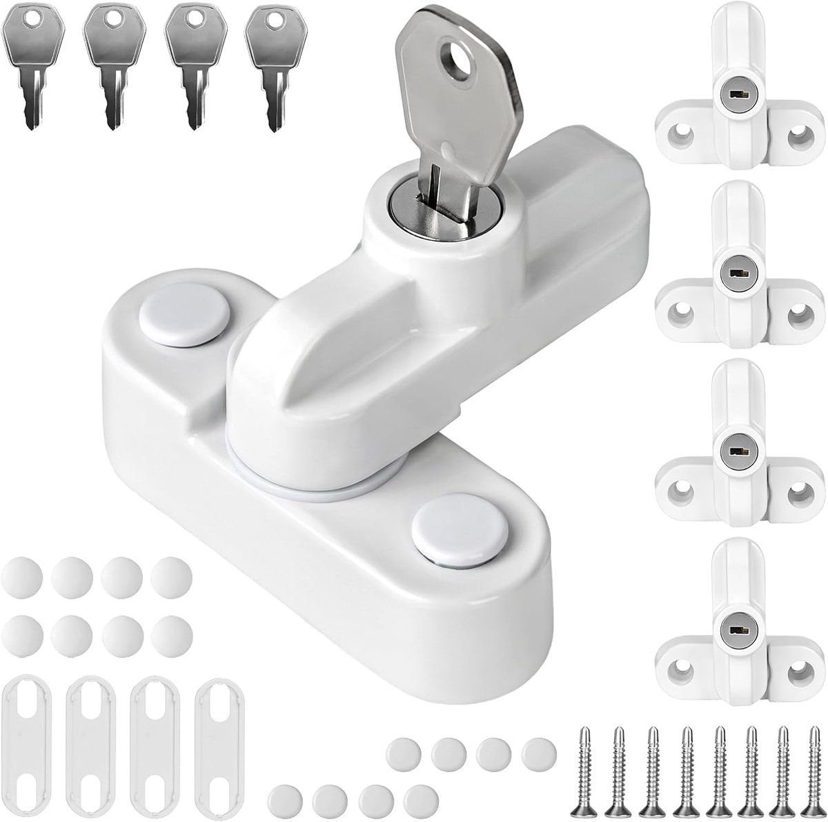 Raambeveiliging T-vormige raamsloten - witte aluminiumlegering - met 8 sleutels - inbraakbeveiliging voor pvc en UPVC - ShopVlot