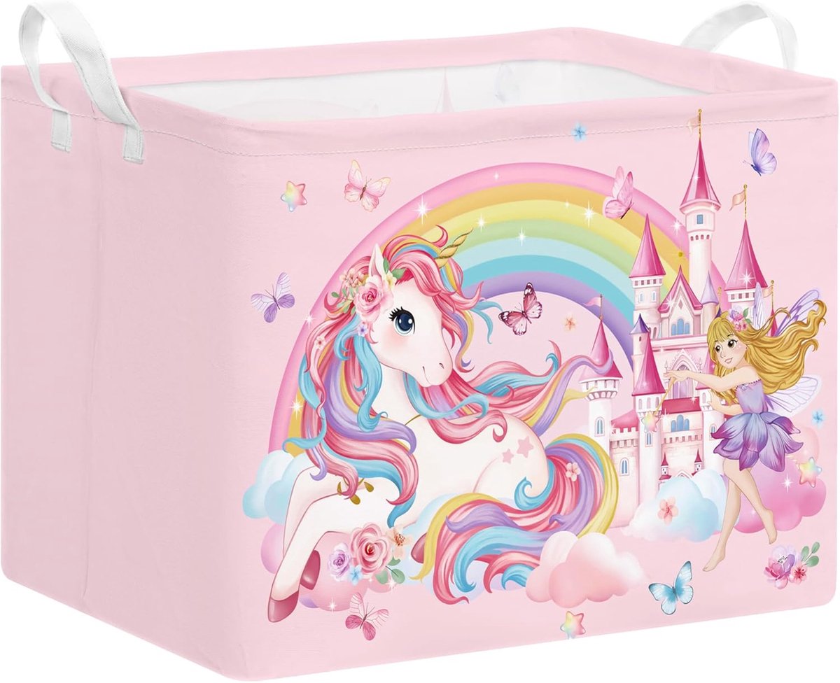 Wasmand voor kinderen 40 x 30 x 30 cm - eenhoornkasteel - waterdicht - ideaal voor speelgoed en kleding - ShopVlot