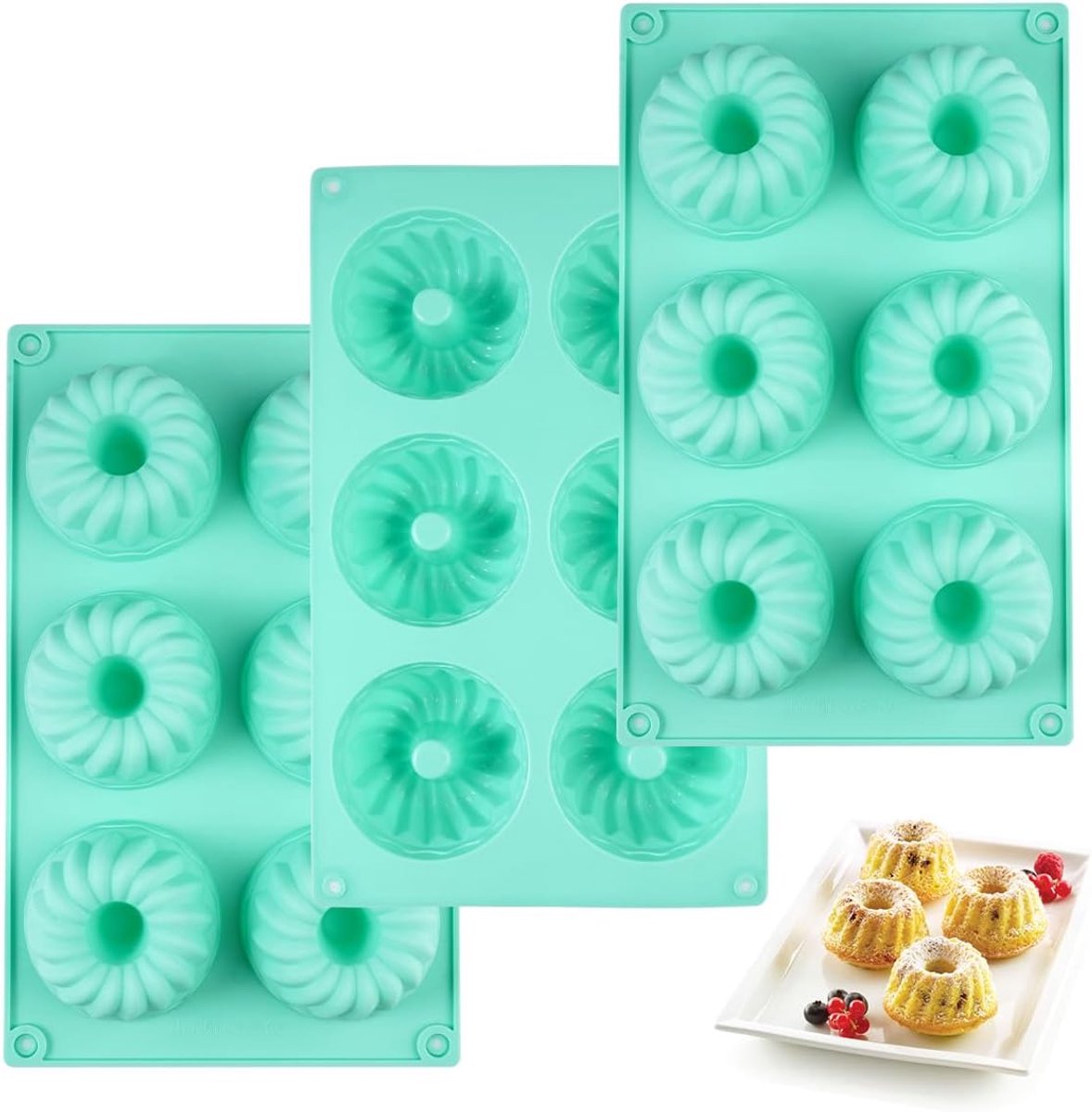 Mini tulbandvorm 3 stuks - 6 holtes Ø 7,2 cm - siliconen - herbruikbaar voor cake en bagels - ShopVlot