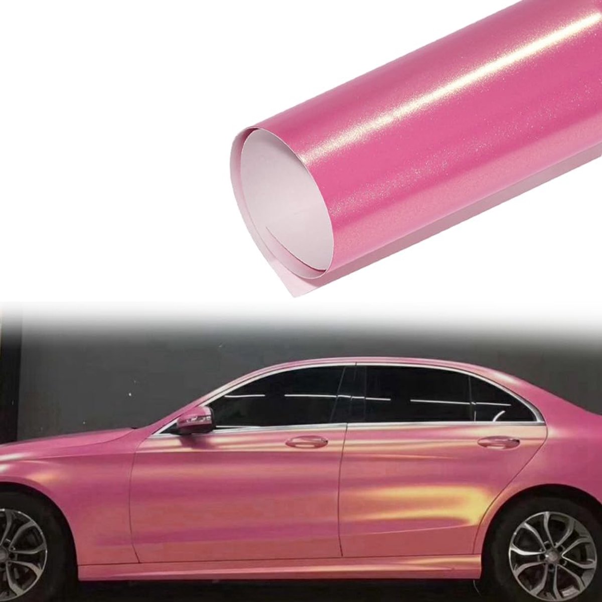 Car folie roze goud mat - zelfklevend - glittereffect - voor auto en motor - ShopVlot