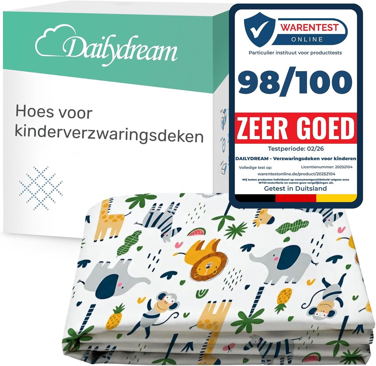 Kinderdekenhoes 90 x 120 cm - Safari Motief - 100% Katoen - Wasbaar voor Hygiëne - ShopVlot