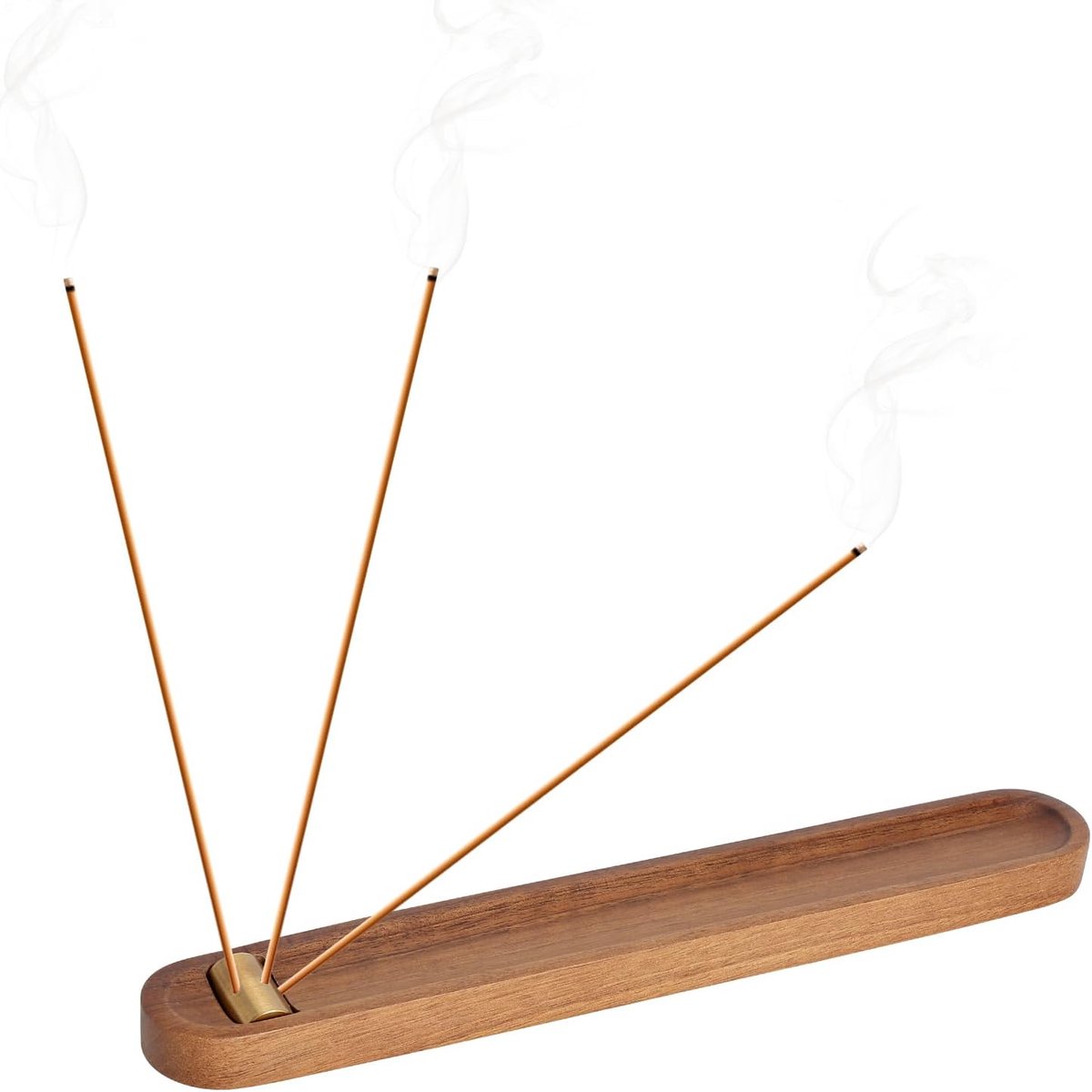 Wierookhouder 24,8 cm - Walnoothoutlook met messing details - 3 gatmaten - Geschikt voor meditatie - ShopVlot