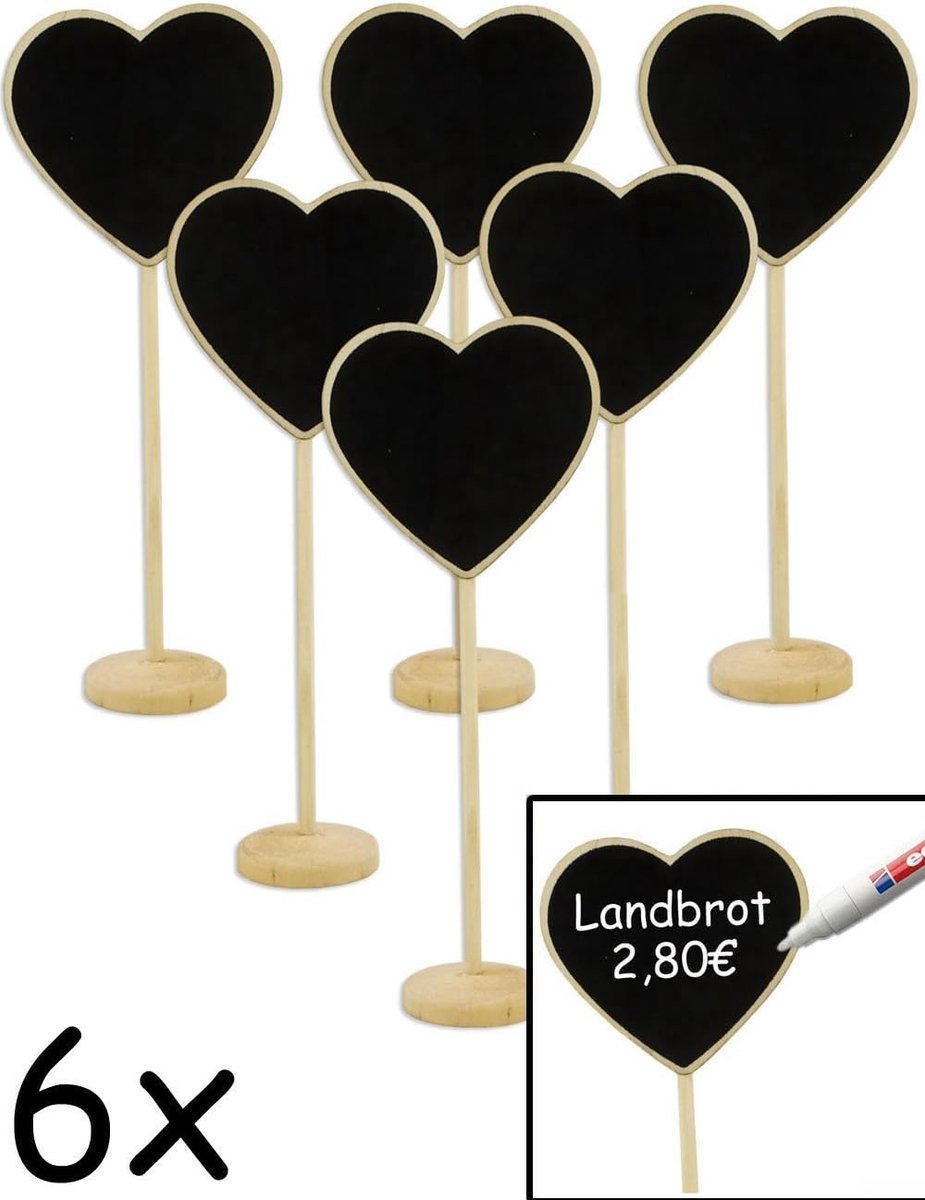 Houten naambordjes hart 19 cm - set van 6 - vintage stijl - perfect voor feesten - ShopVlot