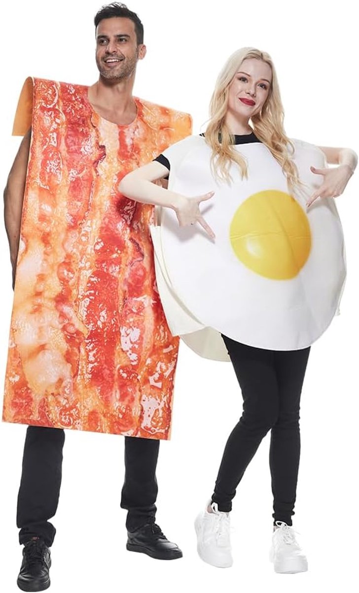 EraSpooky Breakfast egg and bacon adults couple eating costume Halloween Fancy Dress - ShopVlot