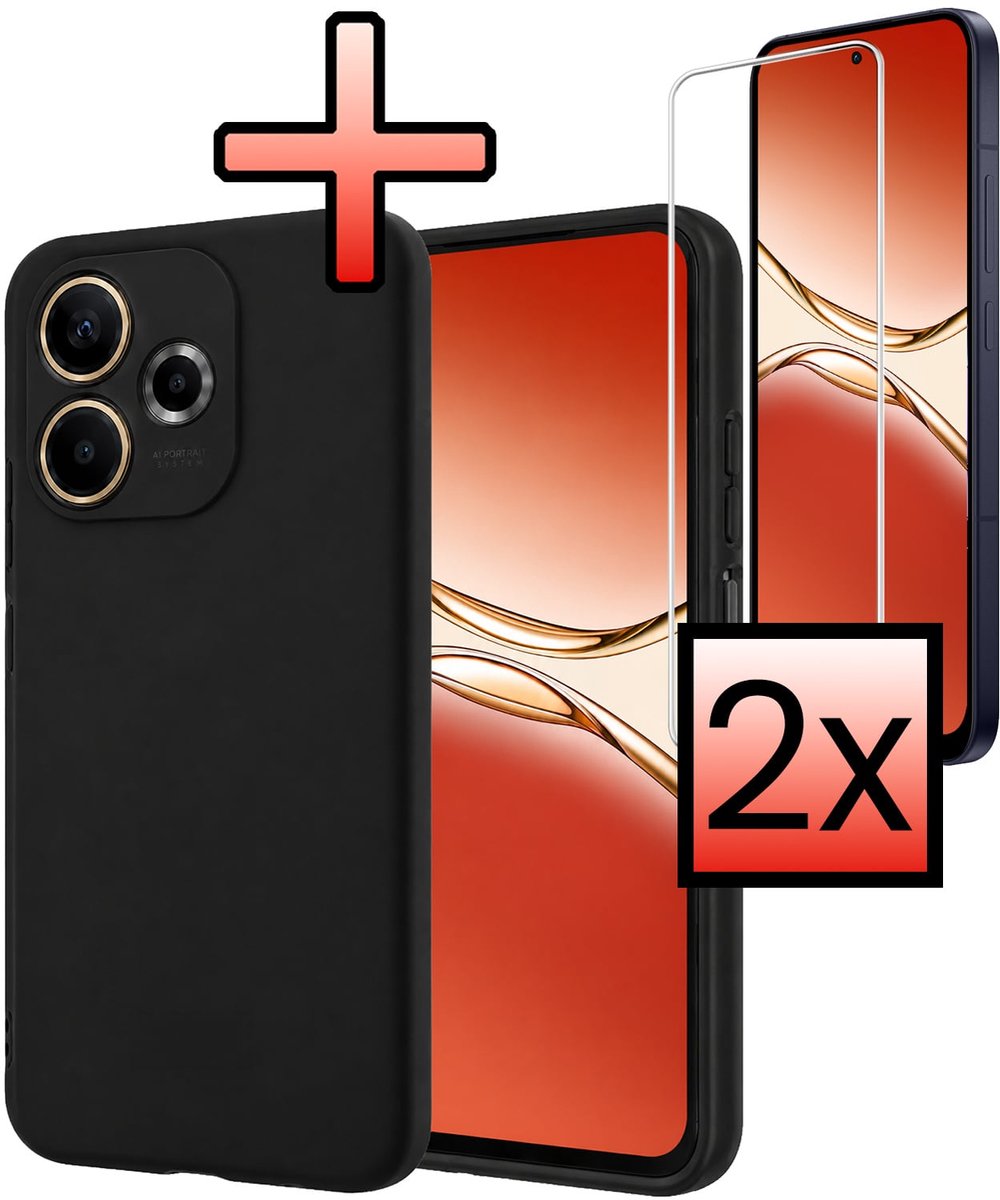 Hoesje - Met 2x Screenprotector - Geschikt voor OPPO A5 Pro - Sterk & Shockproof - Back Cover - Siliconen Case - Telefoon Hoes - Zwart