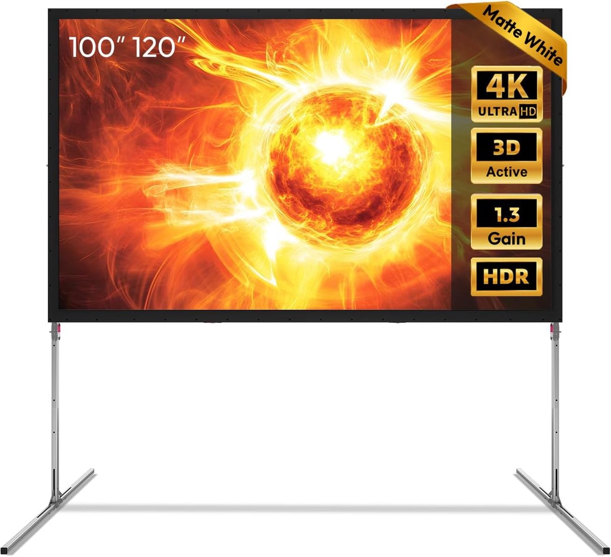 Beamerscherm 120 inch - opvouwbaar met statief - 4K UHD 16:9 - snel op te bouwen voor buitengebruik - ShopVlot