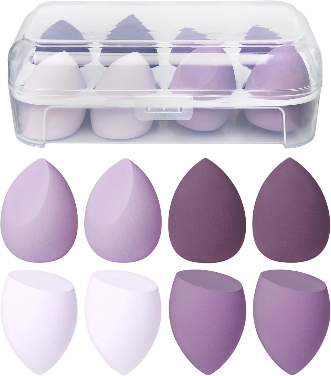 Makeup spons set 4-8 stuks - multicolor violet - non-latex materiaal - perfect voor een egale huid - ShopVlot