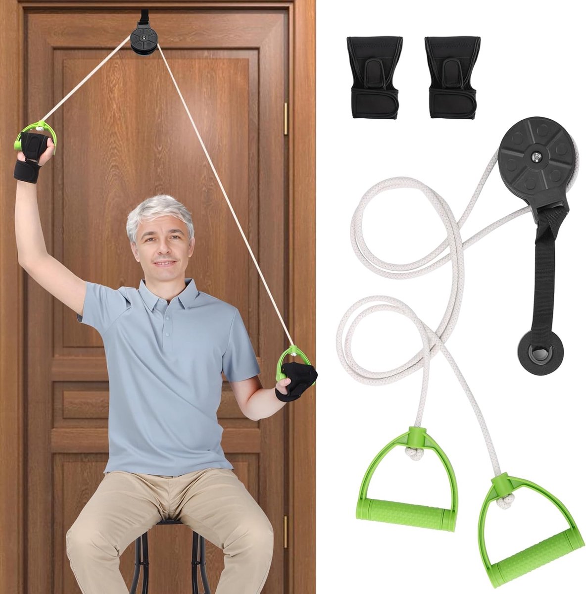Schouderpulley voor fysiotherapie - Over de deur systeem - Grote stille pulley - Herstel na blessure - ShopVlot