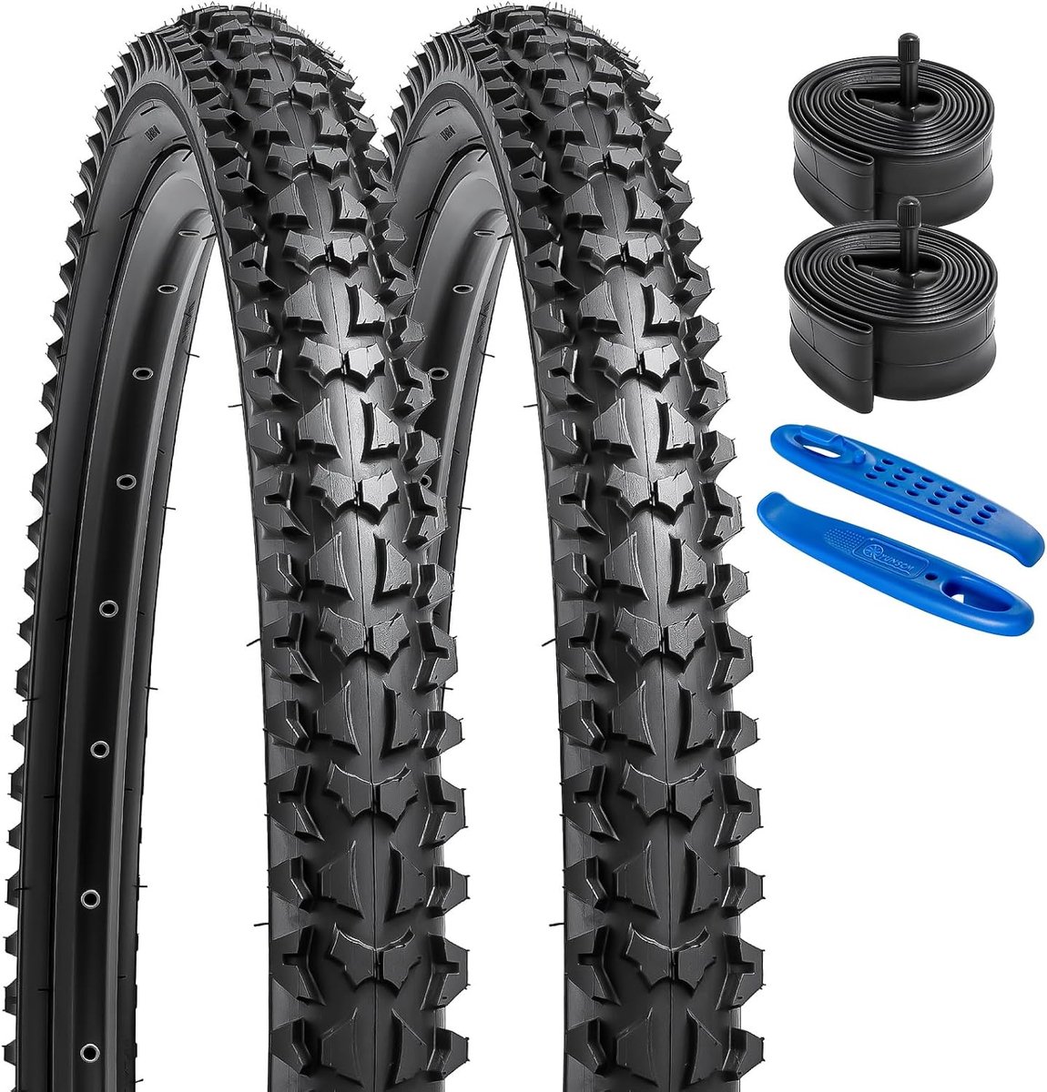 YUNSCM 2-PCS 26-inch Mountain Bicycle Tires 26x1.95/53-559 and 26-inch Heavy Duty Inner Tube AV32mm Schrader Valve - ShopVlot