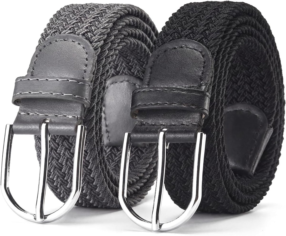 2 Pieces Braided Belts, Work Belts for Men Elastic Belt Men Women, Elastic Belt Men Women, Braided Canvas Stretch Belt - ShopVlot