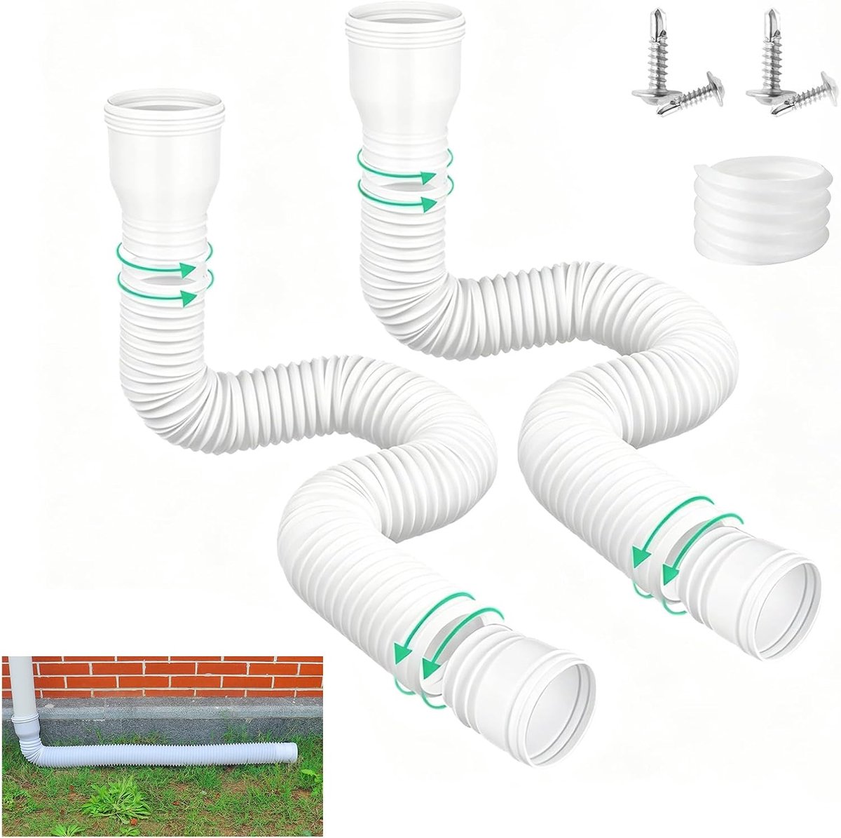 2 stuks flexibele afvoerbuisverlenging, ronde uittrekbare regengoten, valpijpverlengingen van 47 tot 150 cm - ShopVlot