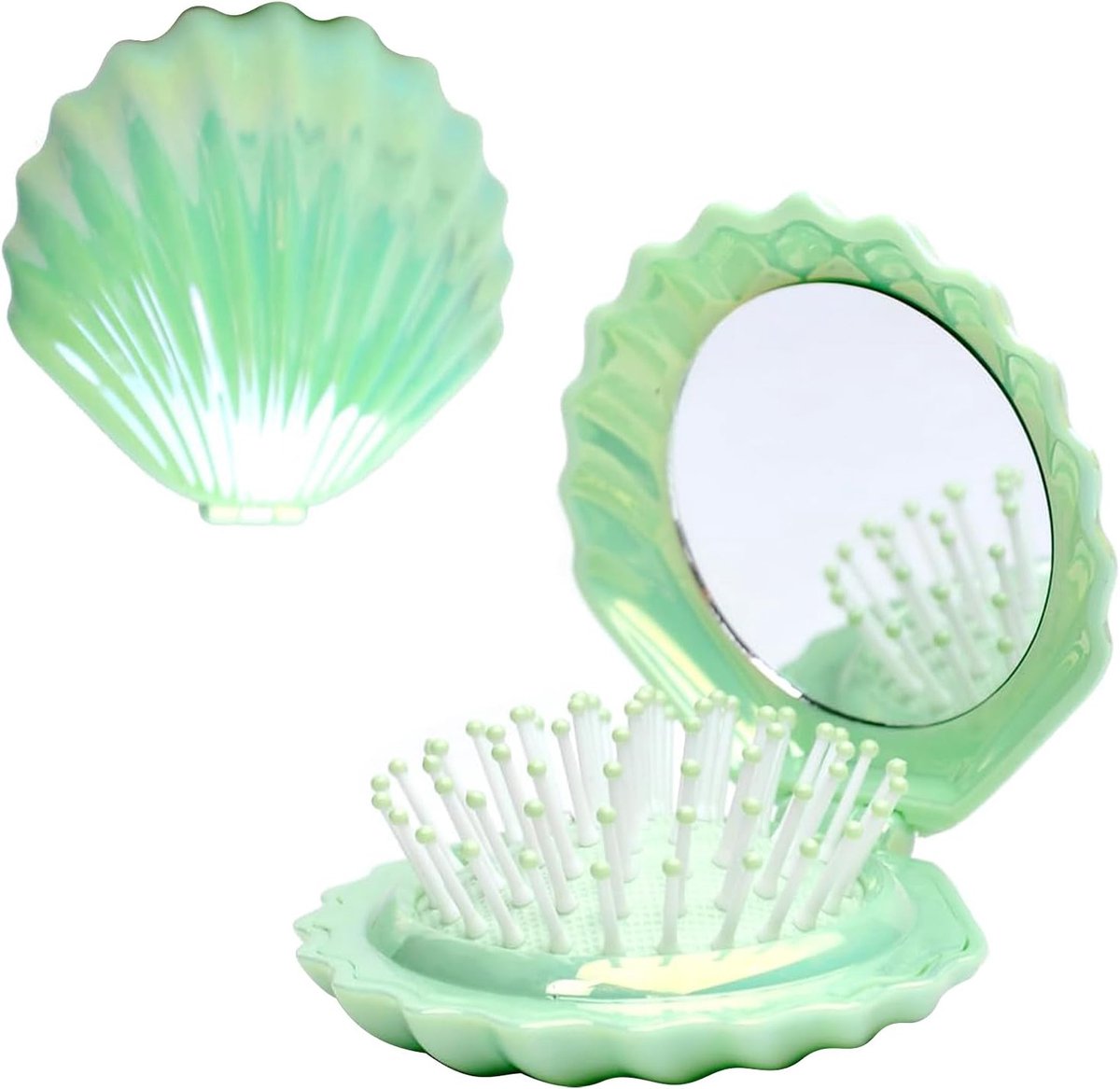 Mini Hair Brush Summer Portable Cute Small Summer Comb for Women Travel Hair Brush Bendable Shell Shape Green - ShopVlot