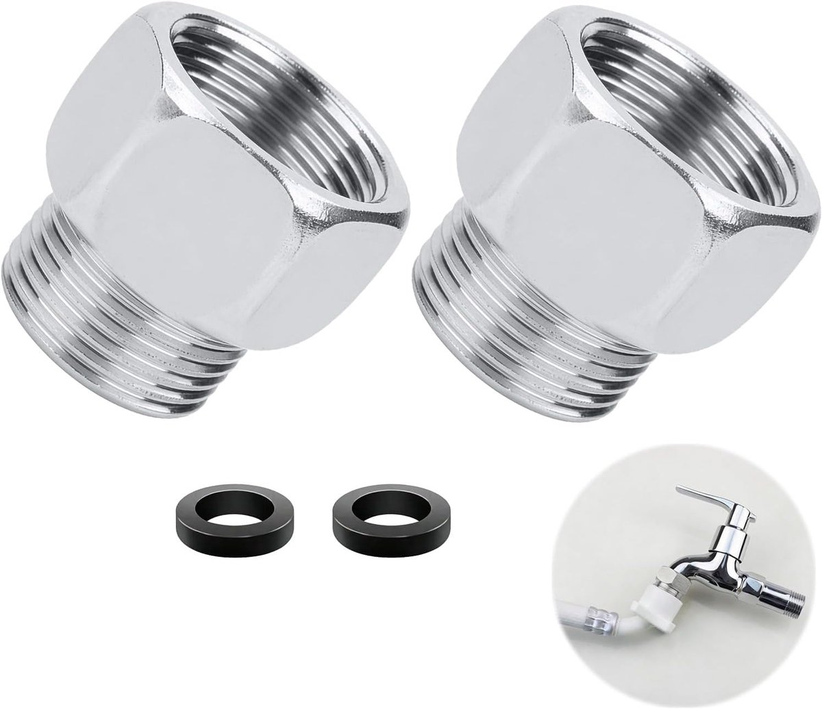 Universal Stainless Steel Hose Reducer, Shower Adapter G1/2 Inch Male to G3/8 Inch Female, 2 Pack with Waterproof - ShopVlot