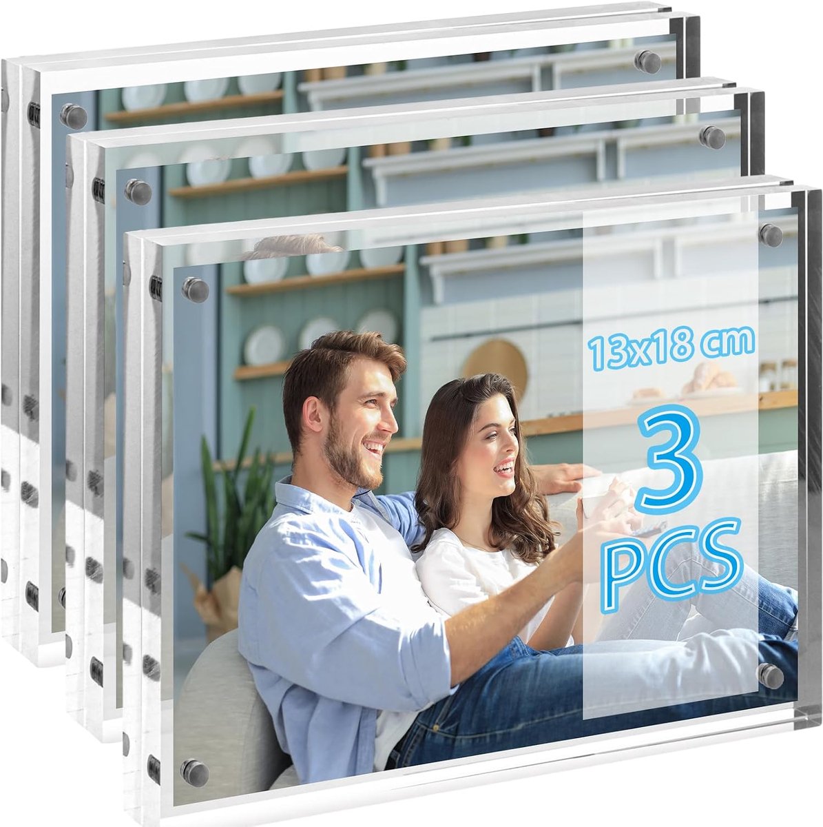 3 Pcs Acrylic Photo Frames 13x18cm Double-Sided Photo Frames Magnetic Transparent Frameless Picture Frame, Magnetic - ShopVlot