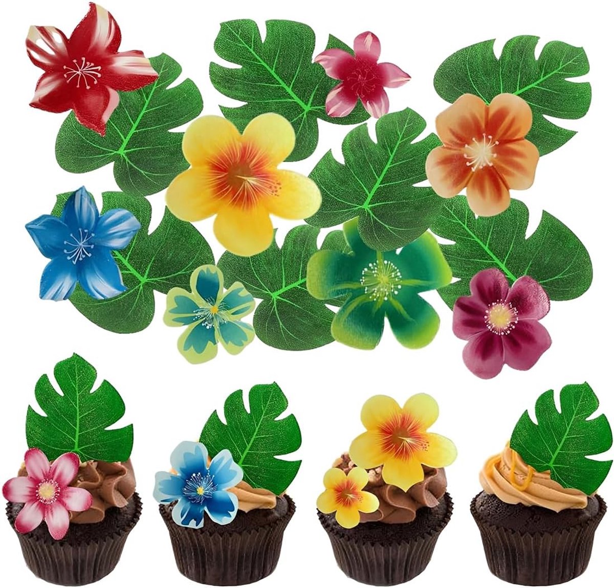 60 pieces non-edible cake cupcake decorations, flowers and leaves, birthday and cake decoration, perfect for - ShopVlot