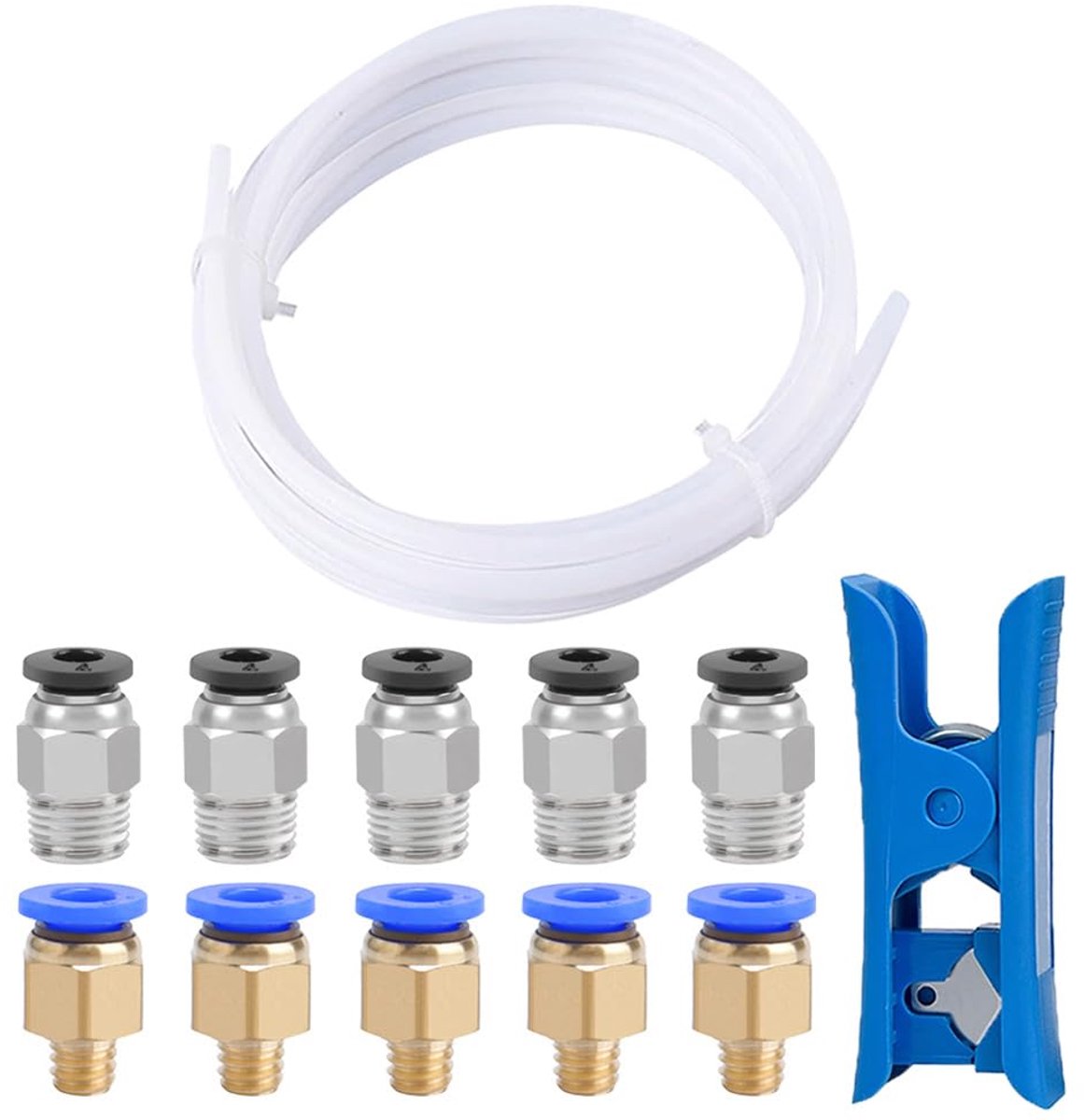 5 Meter 3D Printer PTFE Teflon Tube with Cutter, 5 Pieces PC4-M6 Pneumatic Connector and 5pcs PC4-M10 Pneumatic - ShopVlot