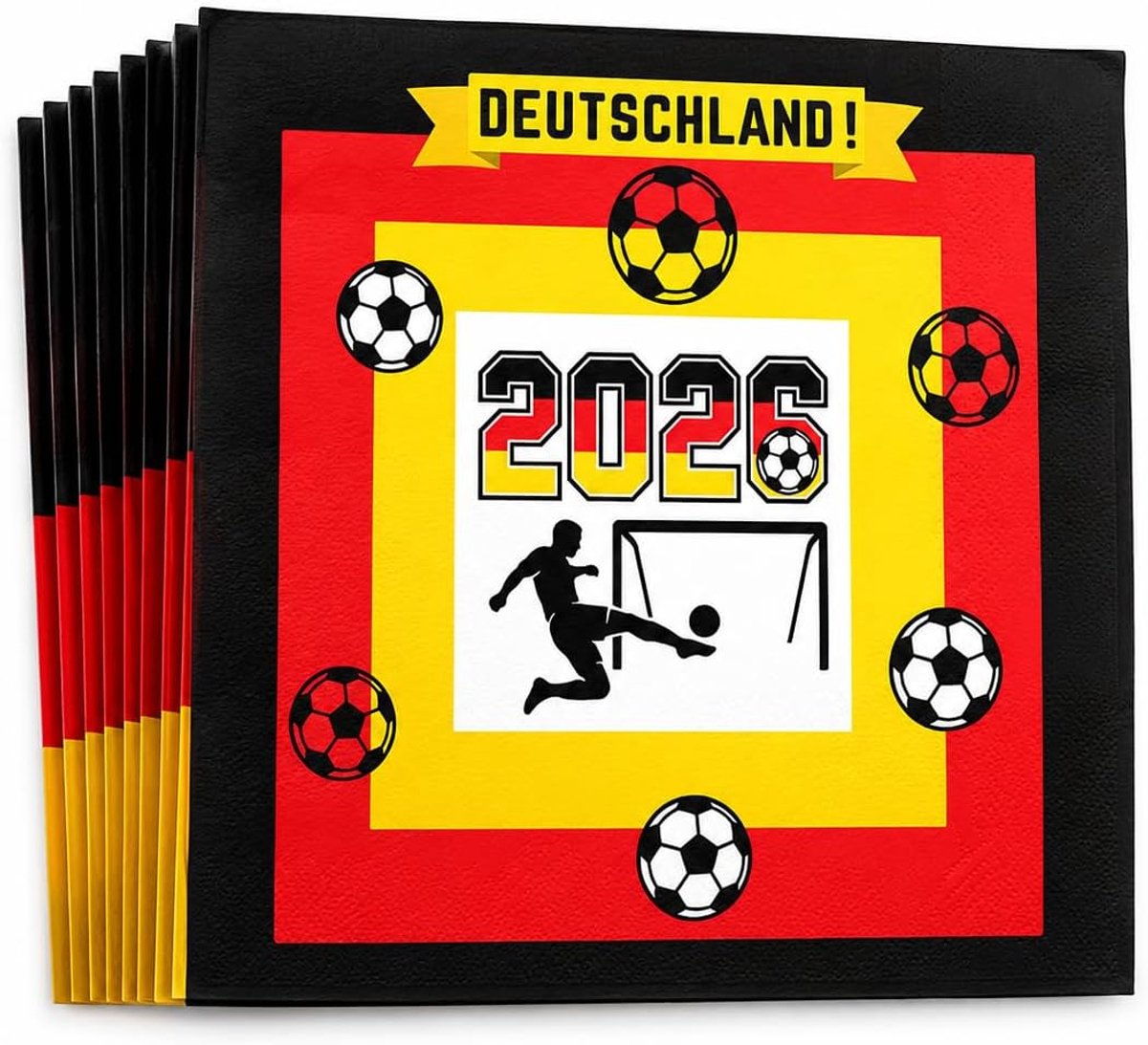 20 stuks servetten, Duitse kleuren, 33 x 33 cm, zwart-rood-goud, met Duitse vlag, voor voetbalwedstrijden, samen - ShopVlot