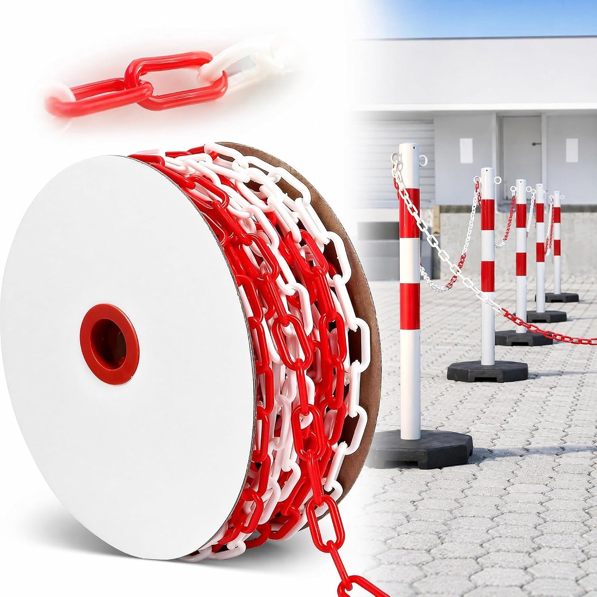 25 m end chain red white plastic: 6 mm thick chain for closing warning chain made of plastic for barriers in - ShopVlot