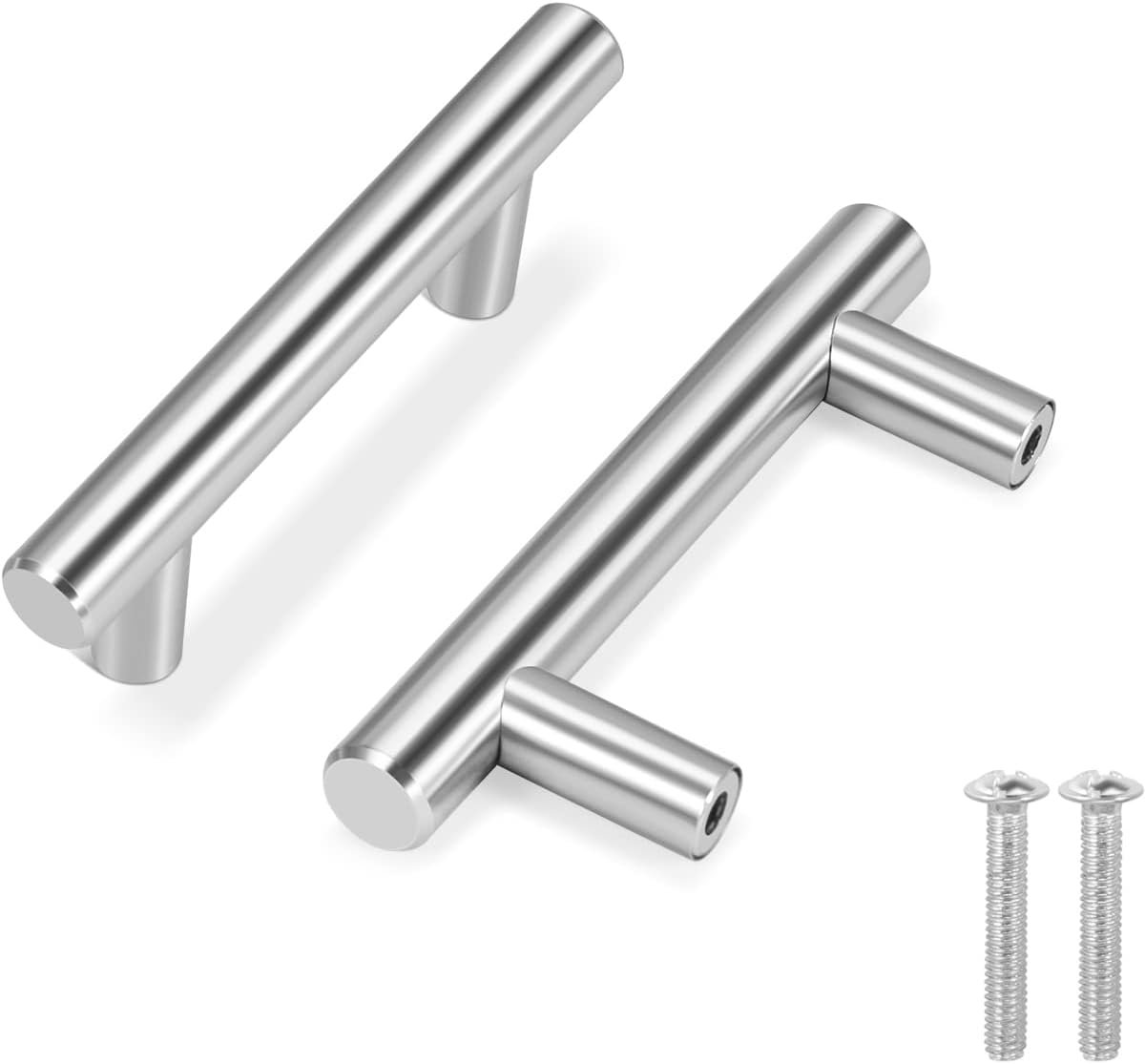 Flexzion 15 Pack Kitchen Cabinet Handles Silver Drawer Draws 4", 2.5" Hole Centre, Solid Stainless Steel T Bar with - ShopVlot