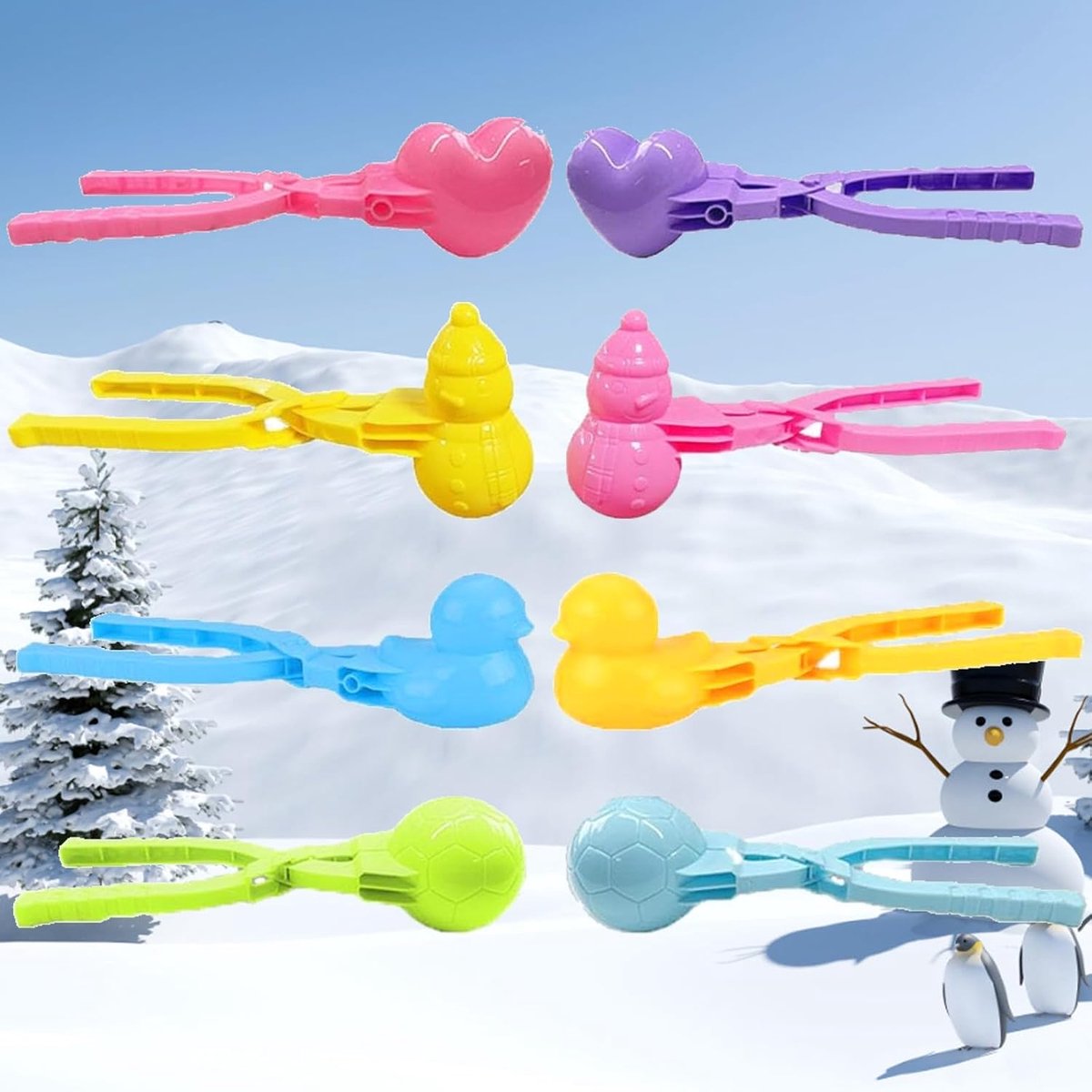 8 Pieces Snowball Clips, Snowball Clips with Handle, Heart Shaped Snowball Clips, Used for Snowball Fights, Winter - ShopVlot
