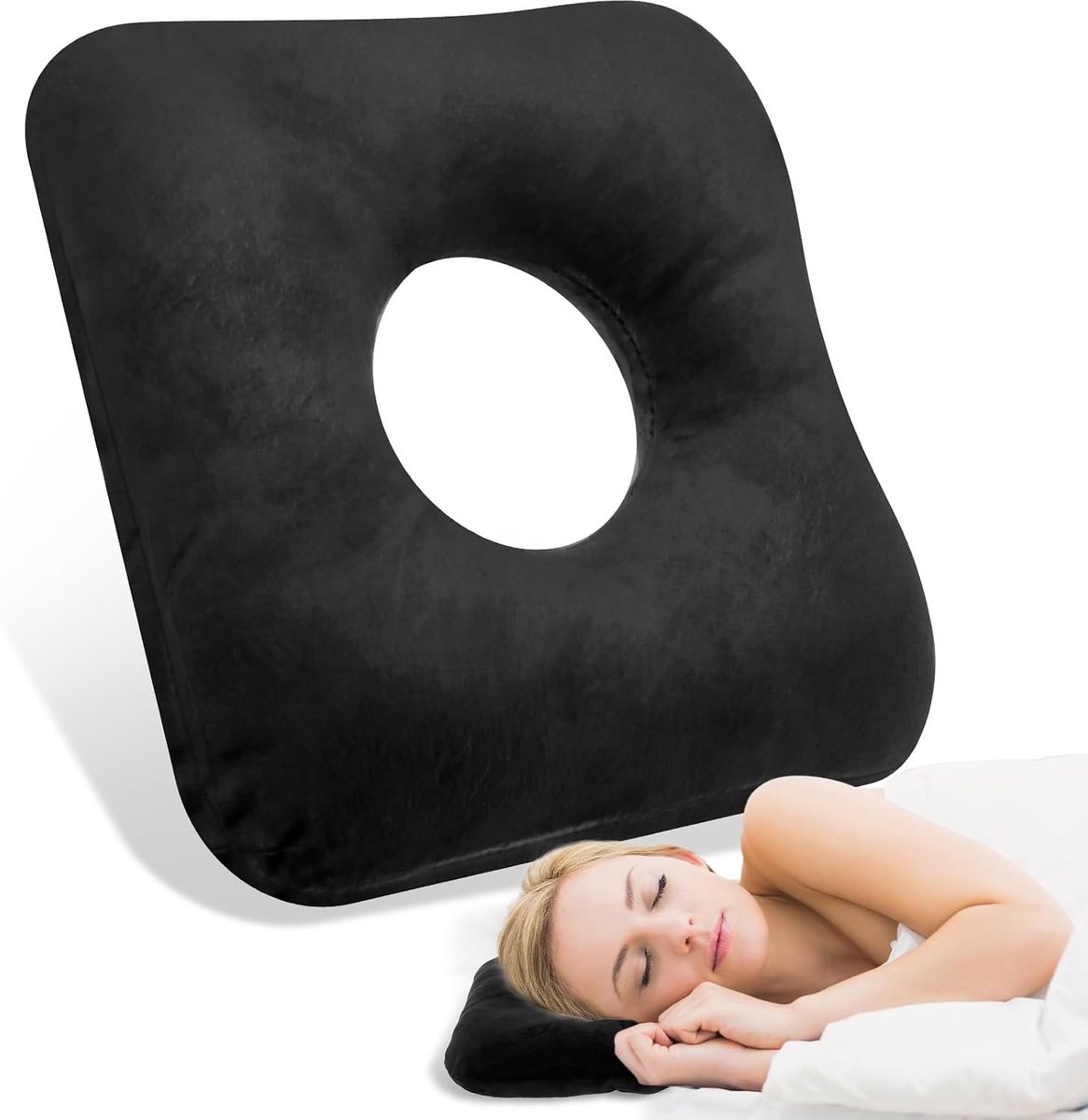 Piercing Pillow with Hole, Ear Hole Pillow for Side Sleepers with Ear Go, O Shape Design, Super Fine Cotton Fiber - ShopVlot
