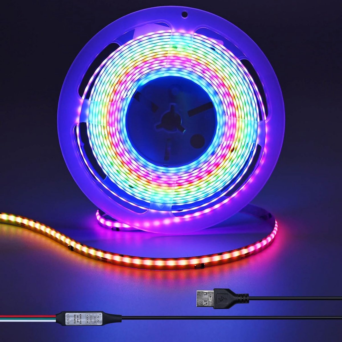 GOMING 5V 5M USB WS2811 RGB COB LED Strip Dream Color Addressable USB Power Supply with Controller 420LEDs/M Uniform - ShopVlot