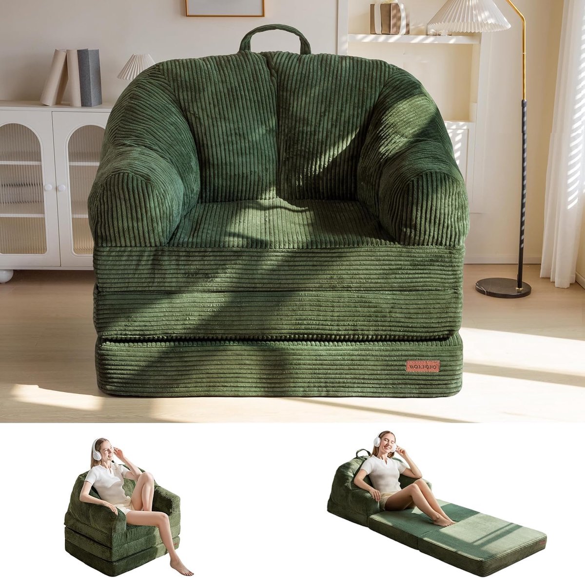 MAXYOYO Folding Bean Bag Sofa with Backrest, Foldable Bed Without Structure with Handle, 2 in 1 Convertible Bean Bag - ShopVlot