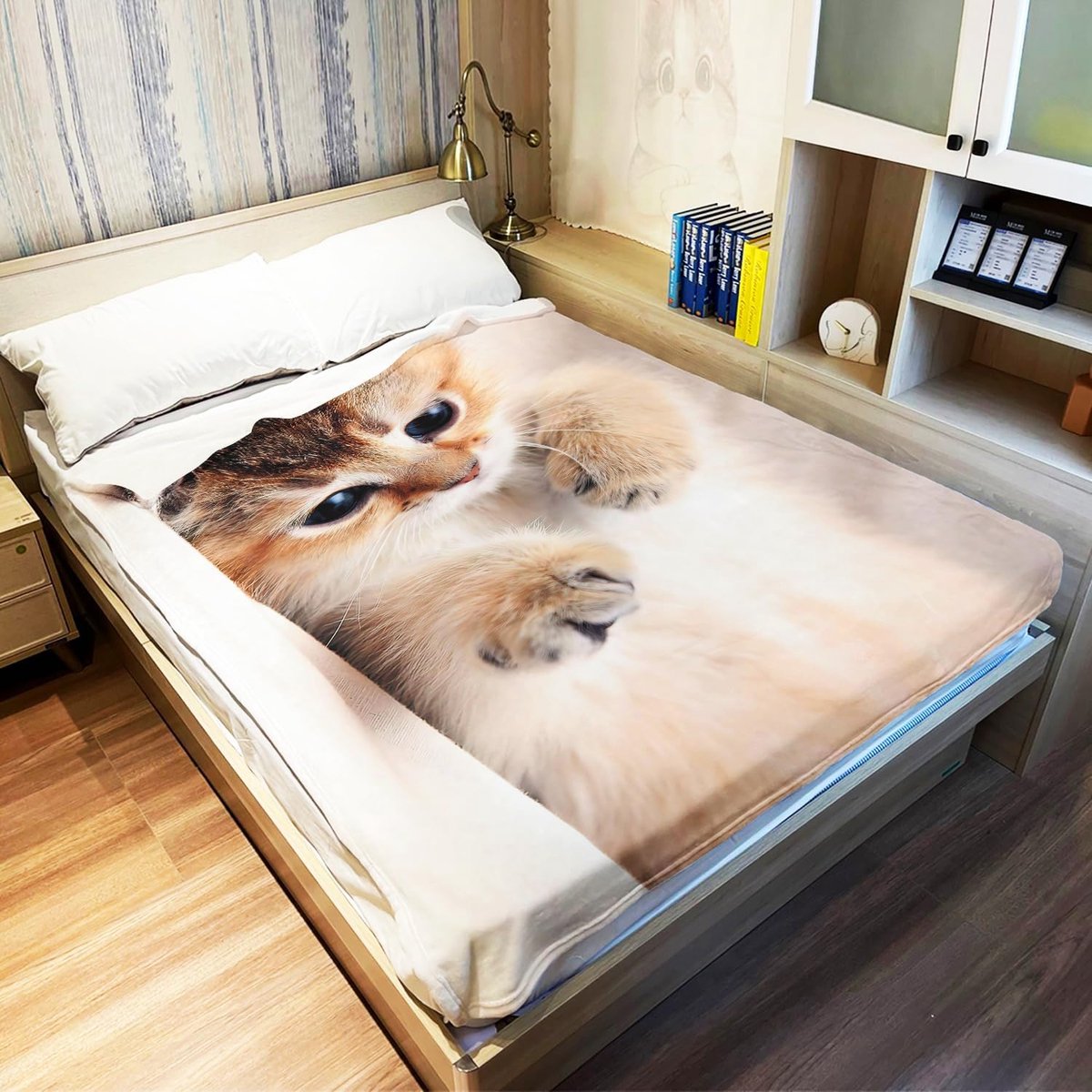 YISUMEI Soft Faux Fur Throw Blanket Animal Print Warm Blanket for Bed Sofa Cute Cat 100 x 150 cm - ShopVlot
