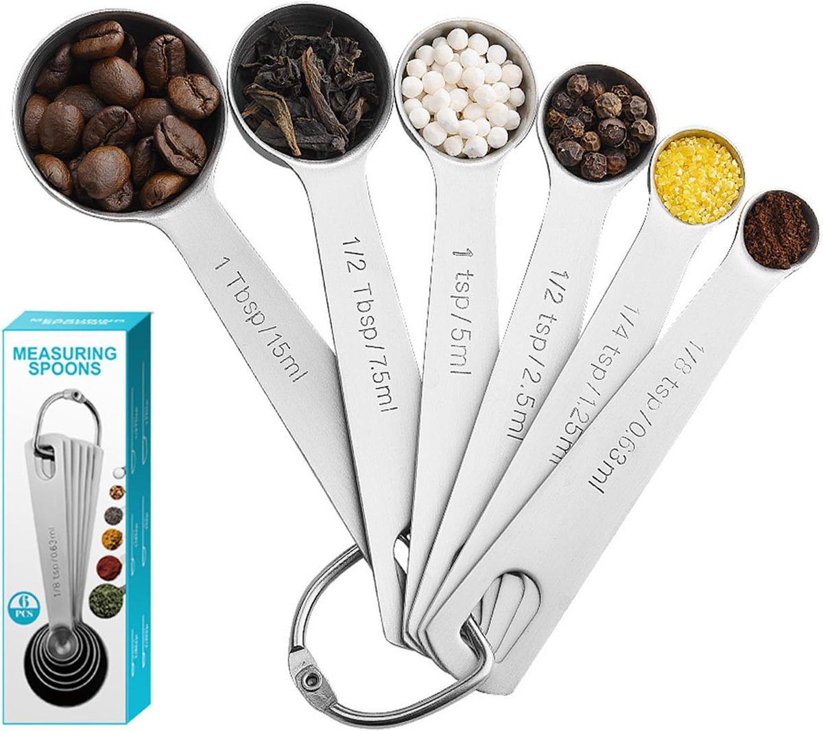 Stainless steel measuring spoon, 6 piece measuring spoon, measuring spoon and measuring ruler for measuring dry - ShopVlot