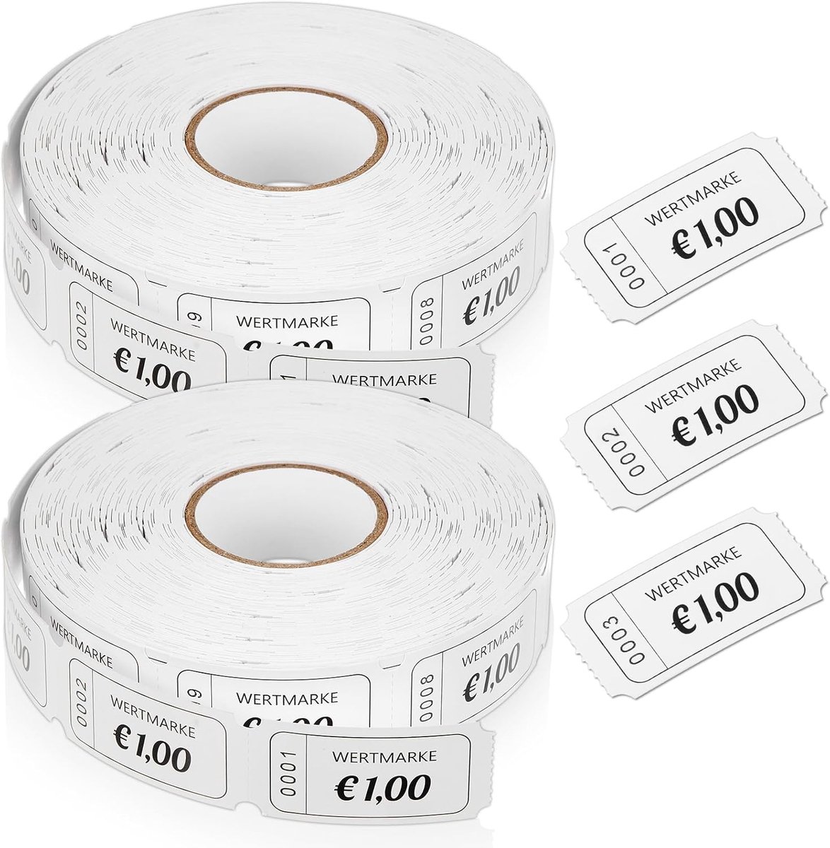 Nezyo Token Roll, 1 Euro, 2 x 1000 Sheets, Valuable Labels for Drinks, Good for Drinks, for Shops, Bars, Wedding - ShopVlot