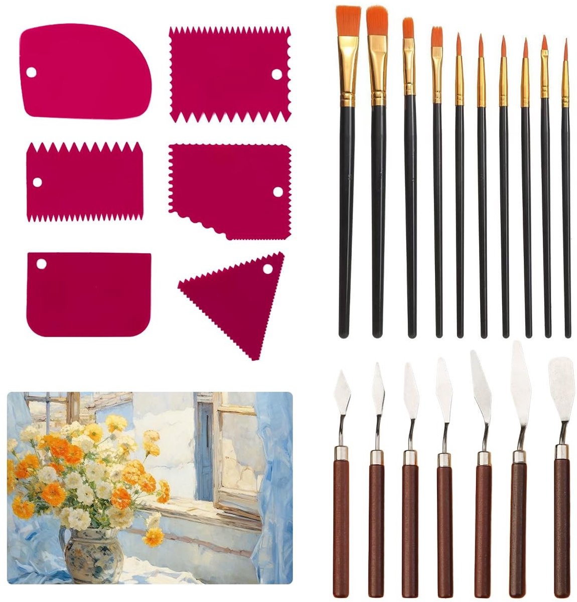 Solidchoice - 23-Delige Acrylverfset met Paletmessen en Kwasten