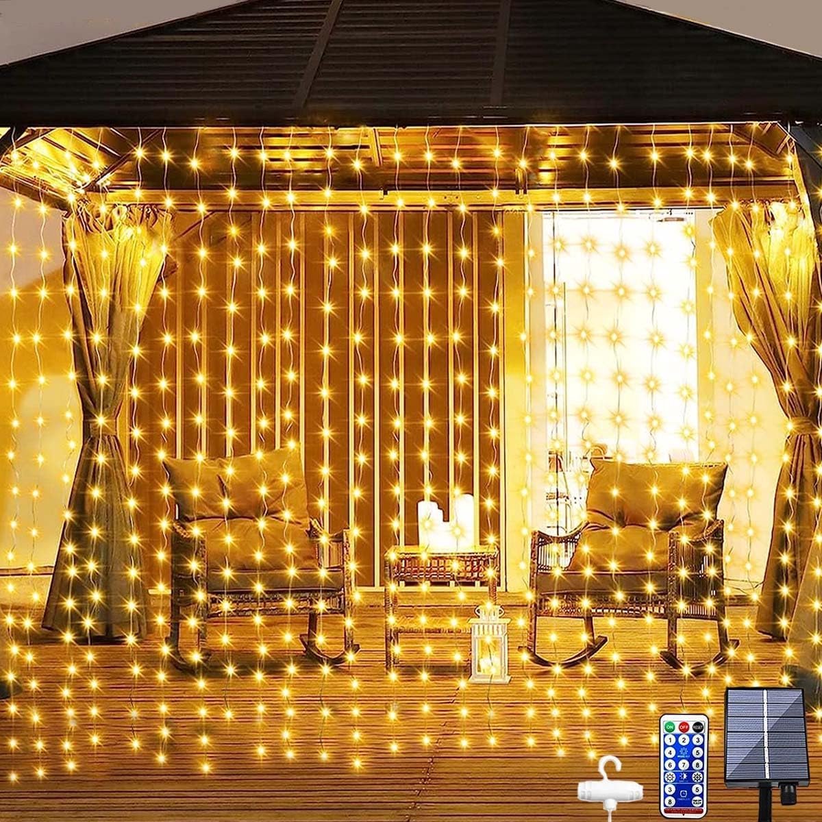 Solar Fairy Lights, 3 m x 3 m, 300 LEDs, Outdoor Fairy Lights with Remote Control - ShopVlot