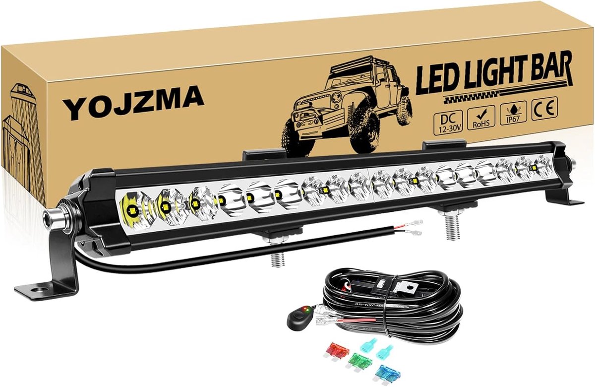 20 Inch 51cm 60W LED Lightbar with 18AWG Cable, Spot/Flood Combo 6000LM Work/Driving Lights Offroad Lights for Trucks - ShopVlot