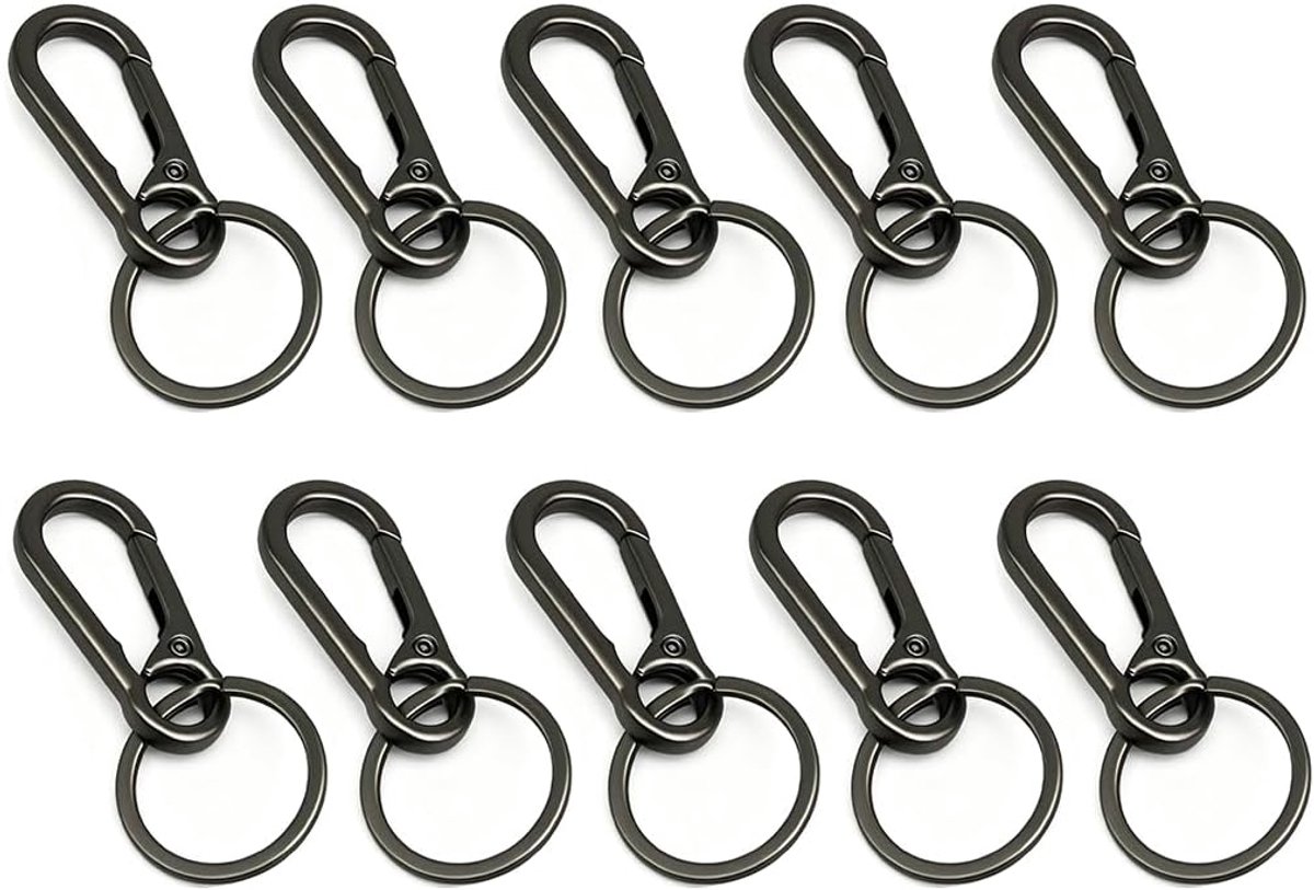 Carabinerhaken set van 10 - grijs matte en zwart matte - hoogwaardig metaal - ideaal voor sleutels en bagage - ShopVlot