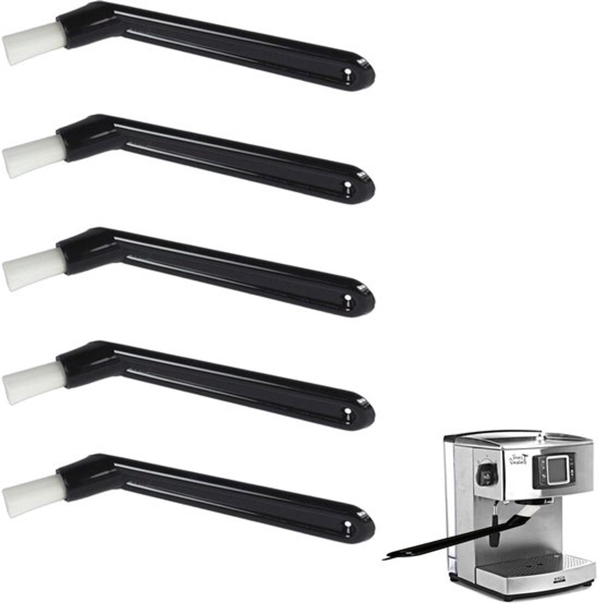 Reinigingsborstel 5 stuks - Koffiereinigingsborstel - Voor espressomachines - Schuine kop - Voedselveilige kunststof - Lengte 14 cm - Koffieborstel