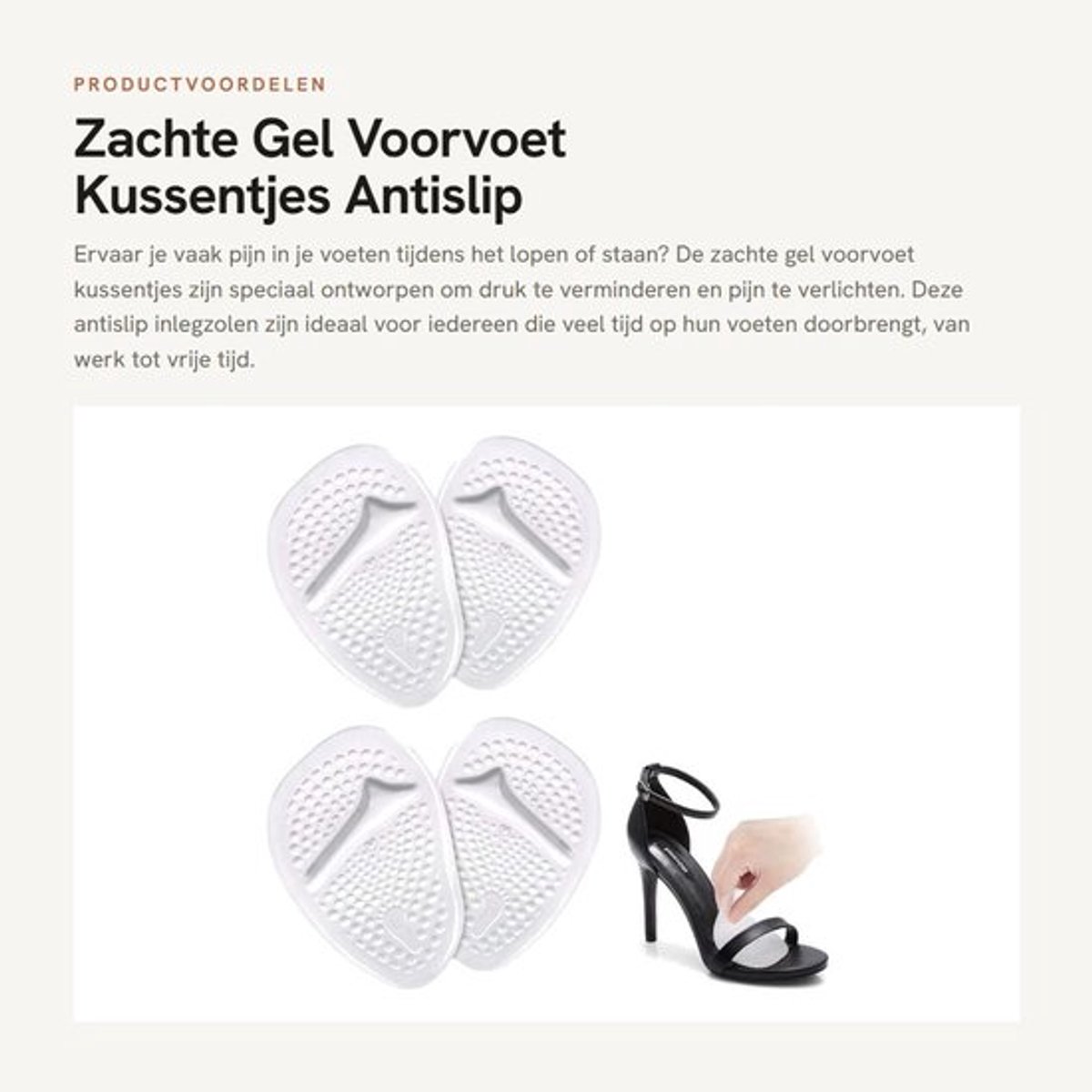 Dailygoods- Voorvoetkussentjes Zacht en Antislip - 2 Paar - Drukvermindering - Pijnverlichting - Medische PU-siliconengel - One Size - Inlegzolen