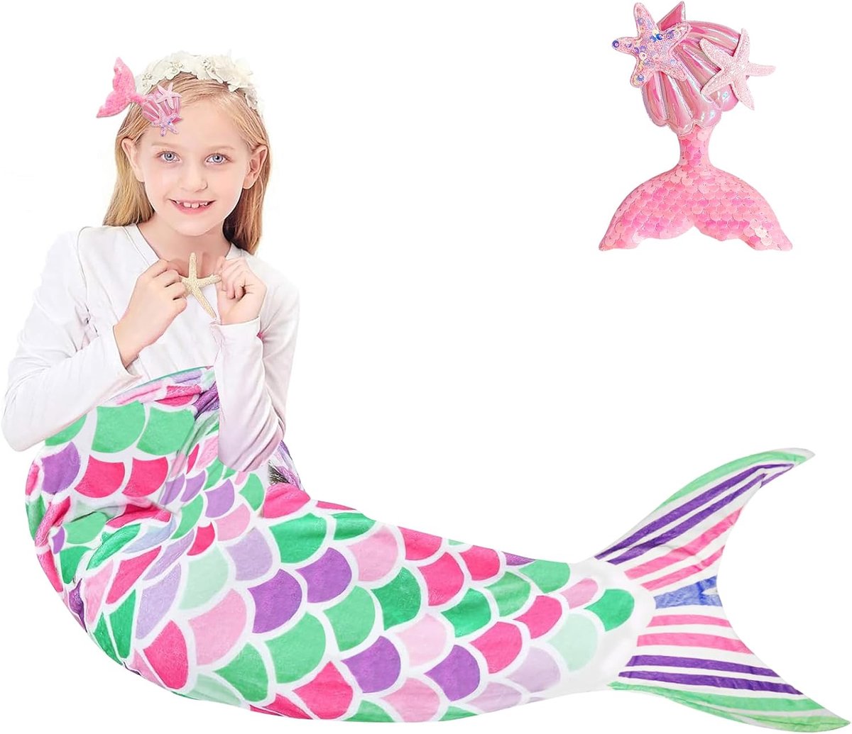 Zeemeermin Deken 110 x 40 cm - Zachte Pluche met Glitter Sterren - Warm en Knuffelig voor Meisjes - ShopVlot