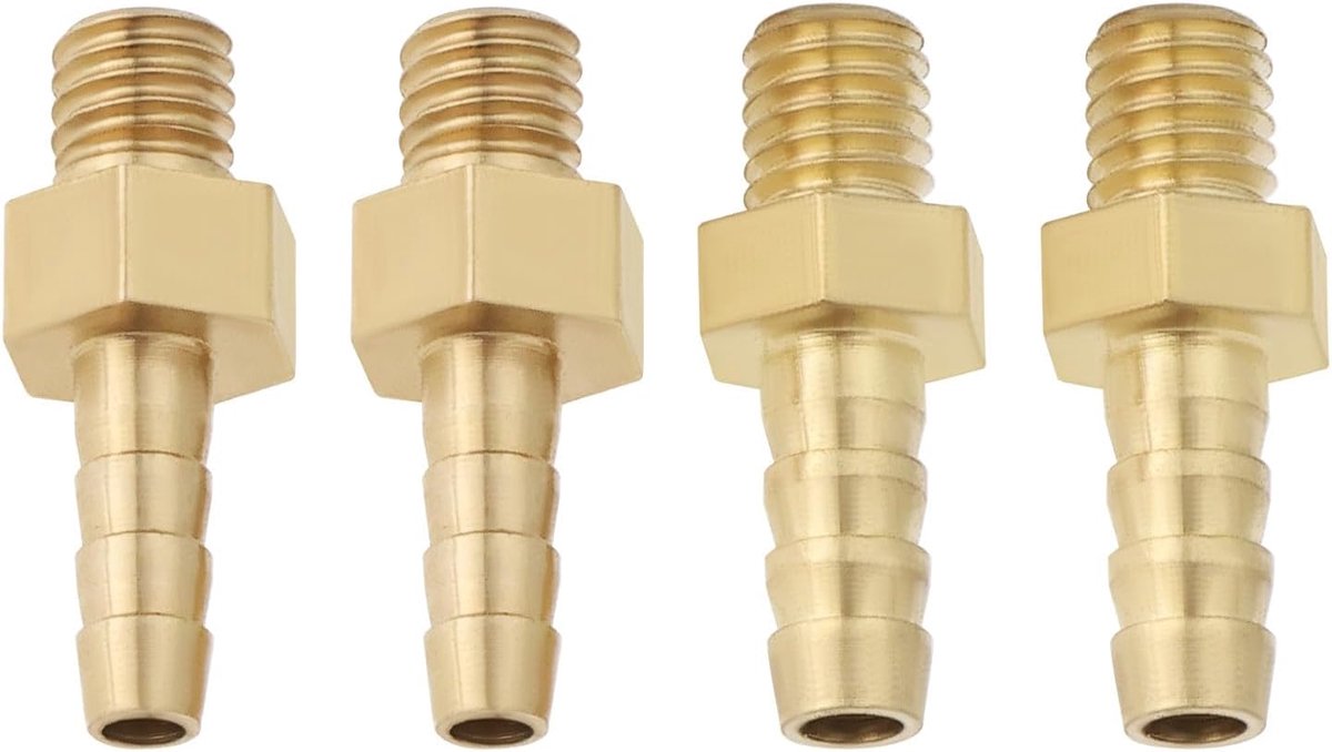 SnelShoppen - 4 Stuks Messing Slang Tuit Verbinder M5x0.8-3mm en M5x0.8-4mm voor Vijver Zwembad Slangadapters Slang Tuit Verbinder Mannetje Goud