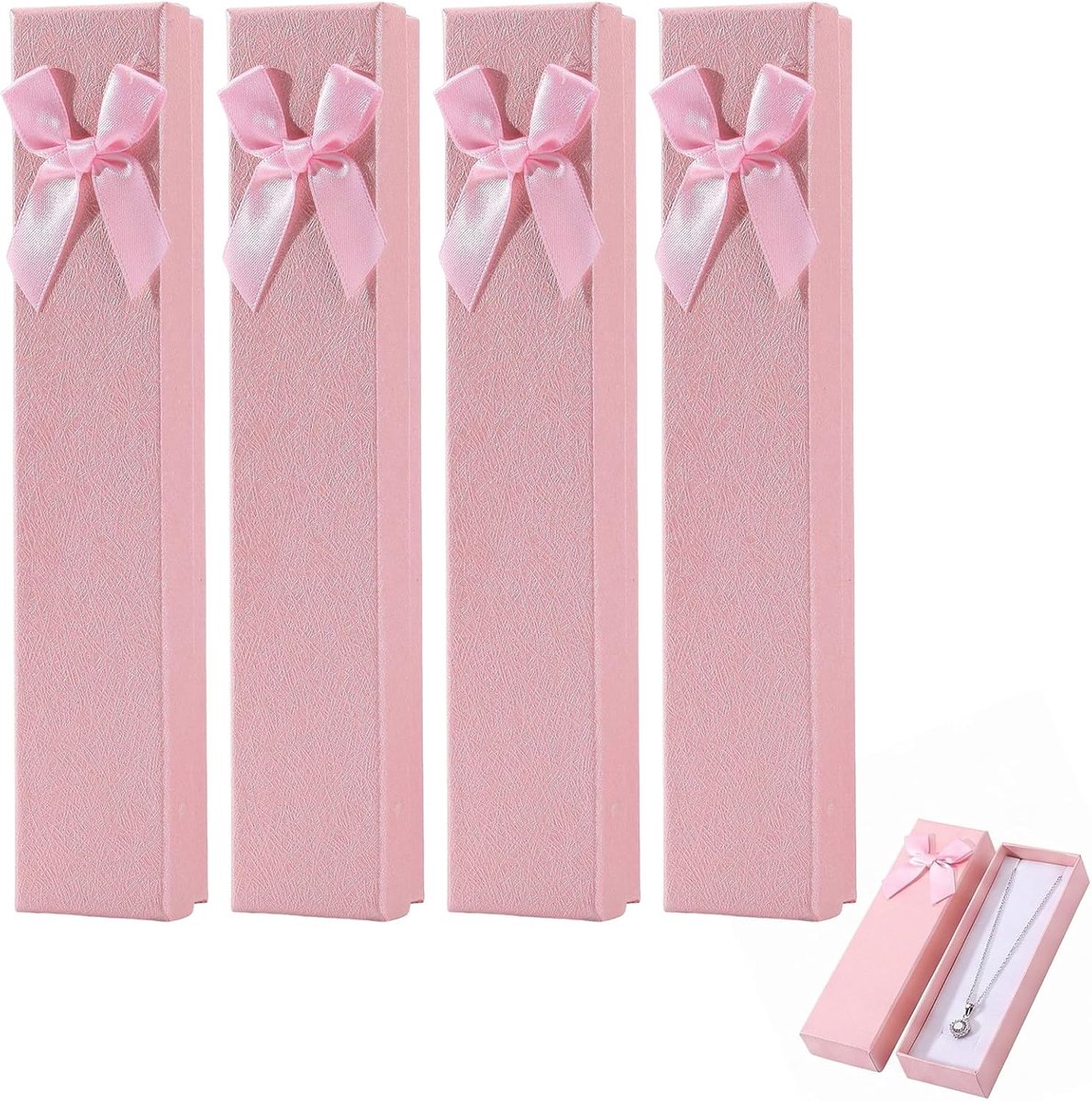 Sieradengeschenkdozen set van 4 - 21x4x2,2 cm - rechthoekig - met schuimrubberen inleg voor sieraden - ShopVlot
