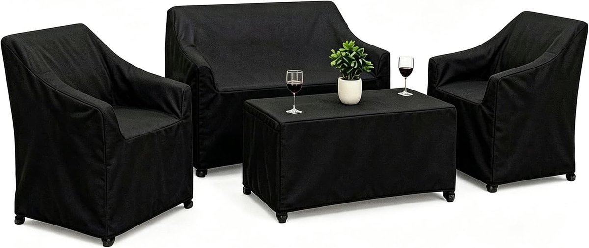 Set of 4 Protective Cover for Garden Furniture 420D Oxford Fabric Black Waterproof with Drawstring and Belt Buckles - ShopVlot