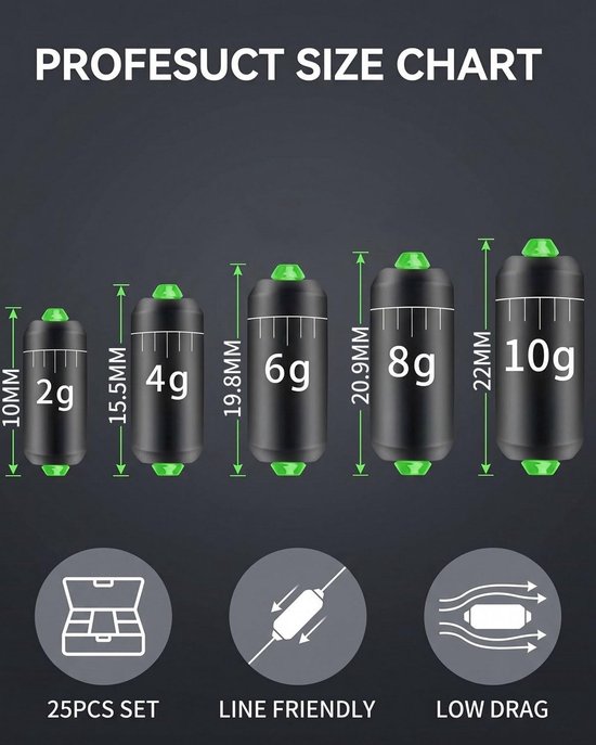 25 Stuks Geperforeerd Vislood voor Zeevissen en Karpervissen - Ideaal voor Surfcasting en Vissen met Schaal (2 g, 4 g, 6 g, 8 g, 10 g) — afbeelding 5