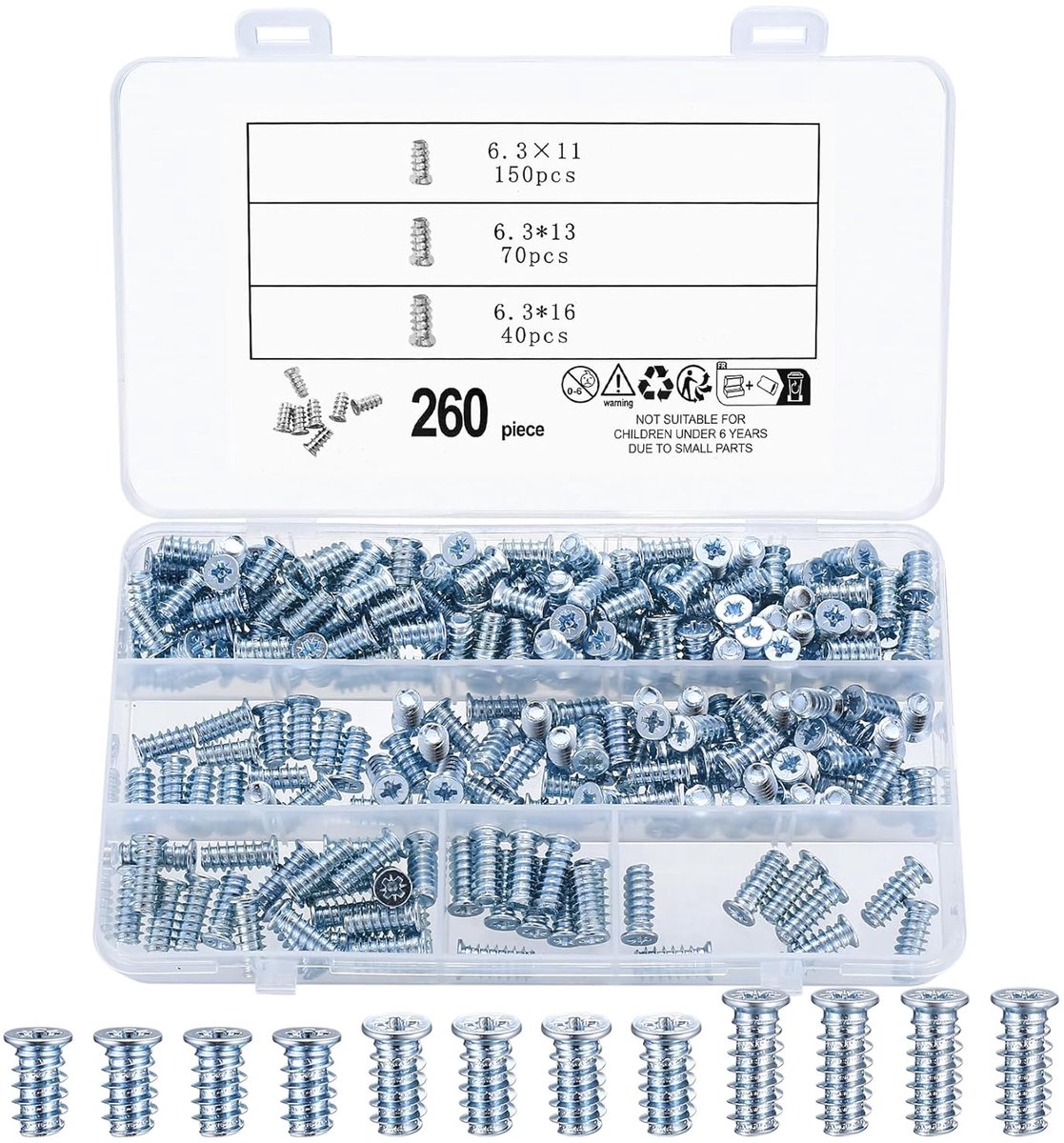 260 Pieces Euro Screws with Countersunk Head, Furniture Screws, Cross Head Screws, Special Screws with Full Thread for - ShopVlot
