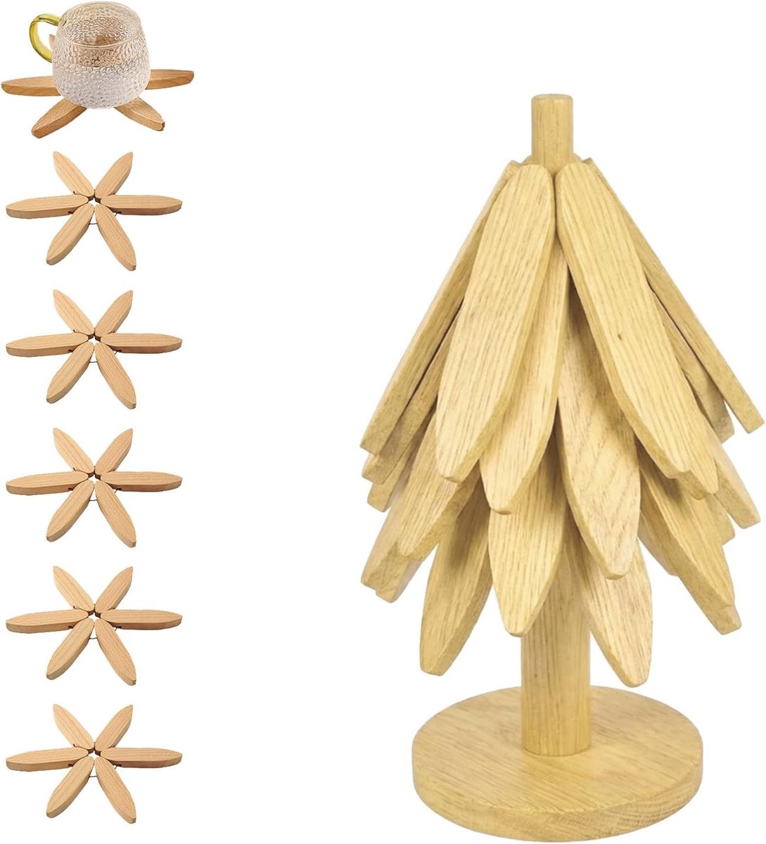 Tree Set with Christmas Tree Stand, 3/4/5 Flower Shaped Folding Coasters for Mugs and Water Glasses, Decorative Table - ShopVlot