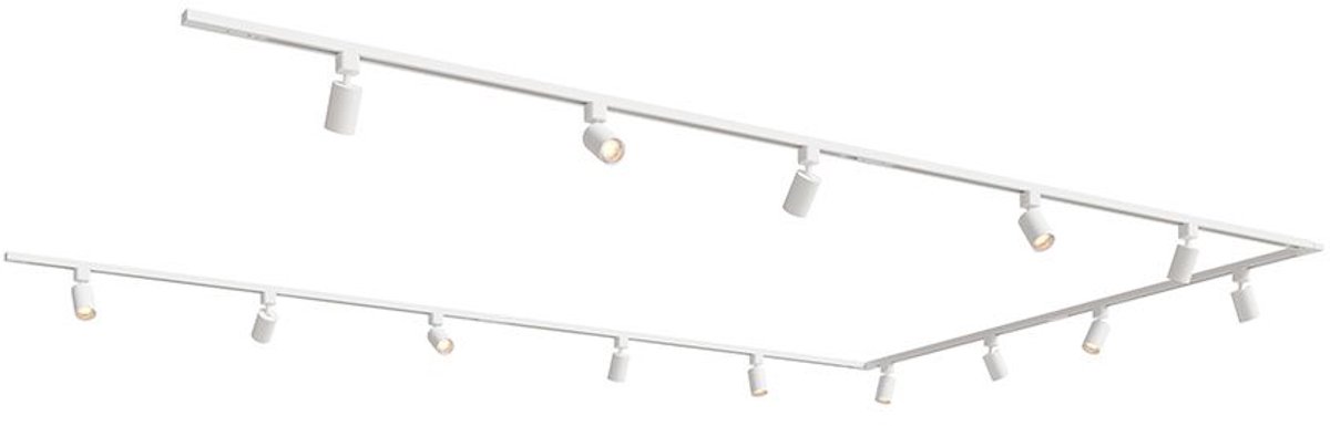 HOFTRONIC railverlichting pakket u-vorm – 4x 1,5m rail 2x 1m rail 14x gu10 railspots – dimbaar – aluminium wit – ip20 – modulair – 230v – railverlichting woonkamer keuken