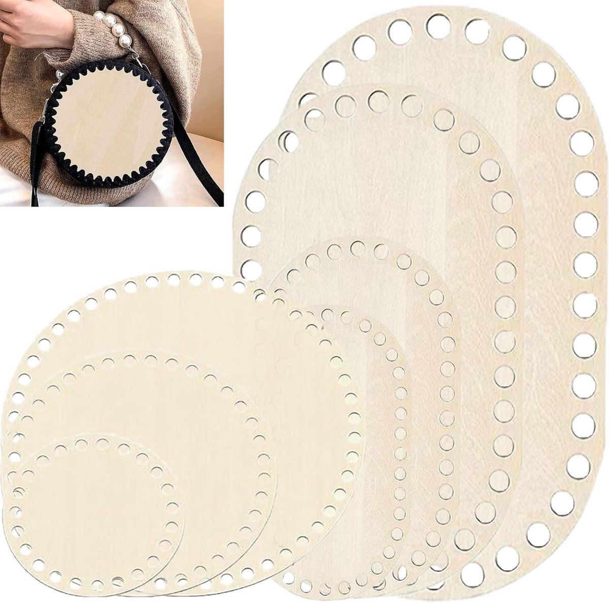 Basket Bottom for Crocheting, Natural Wood Base for Crochet Wooden Floors, for Crochet for DIY Basket, Weaving - ShopVlot