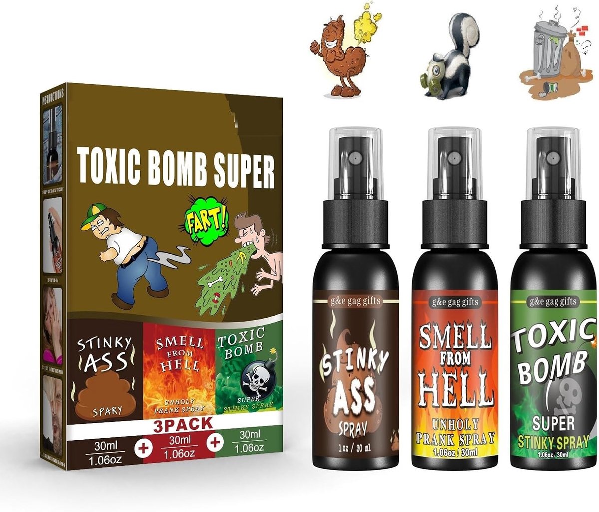 Luchtverfrisser voor Farts, 3-Pack Vloeibare Geur Spray, Perfect voor Festivals en Grappige Momenten met Familie en Vrienden