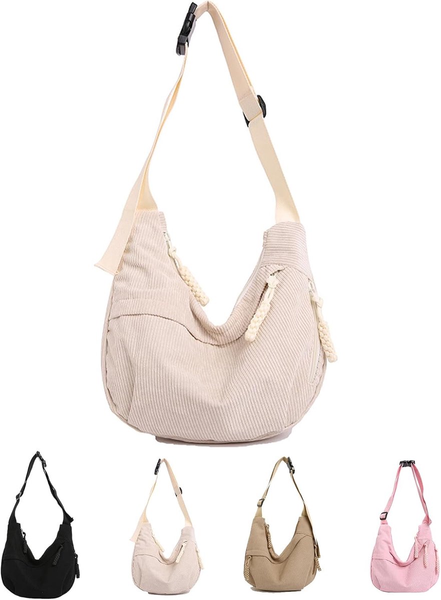 Women's Corduroy Crossbody Bag, Half Moon Bag, Shoulder Bag, Half Moon Crossbody Shoulder Bag with Adjustable Shoulder - ShopVlot