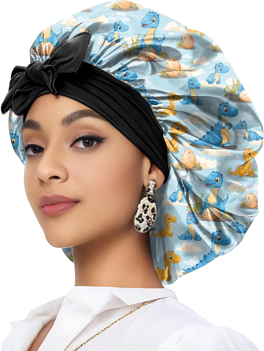 Satin Hair Braid Bonnet for Sleeping, Double Layer, Elastic, Wide, Soft, Silk Lined, Sleep Cap for Women and Girls - ShopVlot